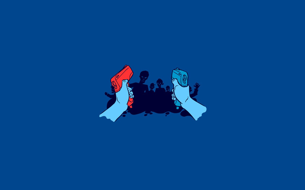 General 1280x800 minimalism blue background zombies humor simple background gun weapon horror undead