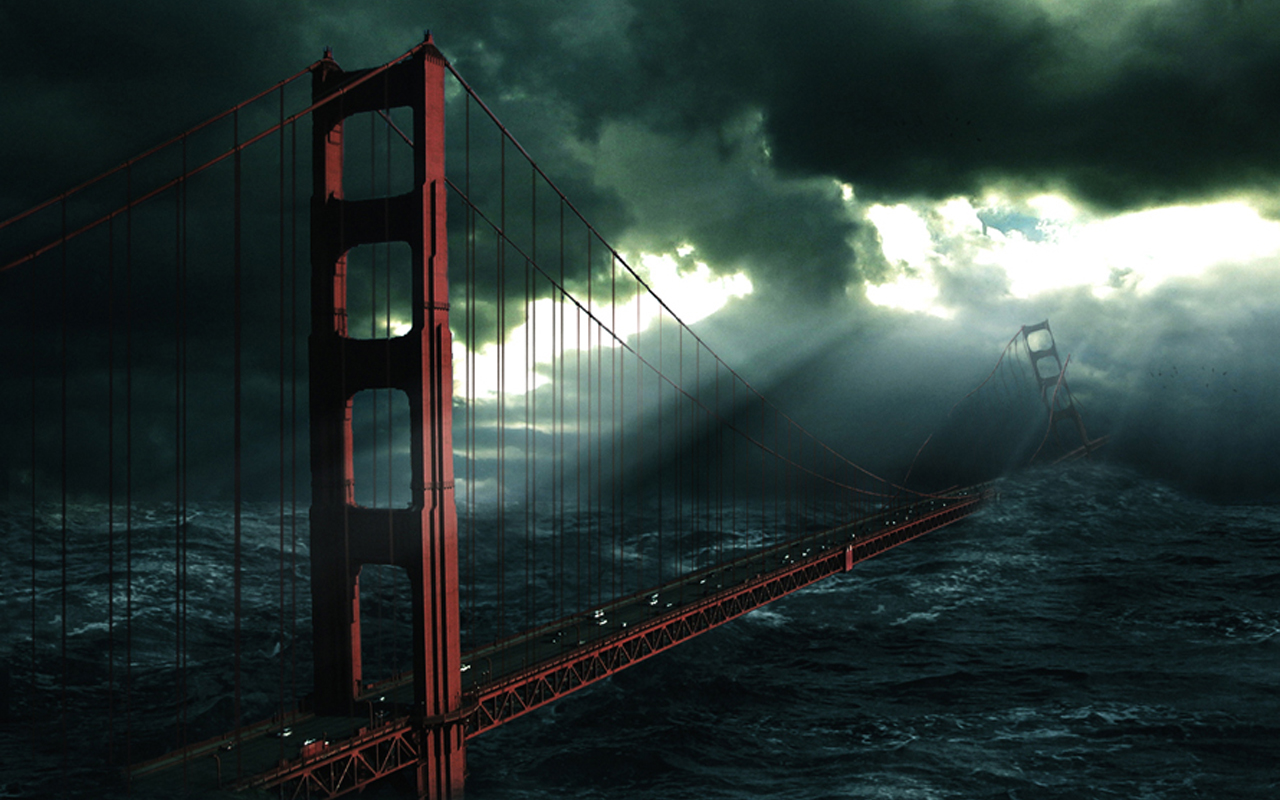 General 1280x800 bridge apocalyptic Golden Gate Bridge sea storm digital art suspension bridge USA