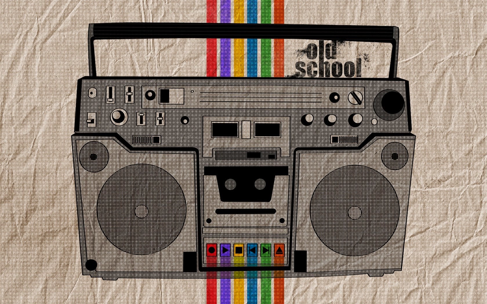 General 1680x1050 boombox music stereos lines beige artwork text paper wrinkled paper selective coloring