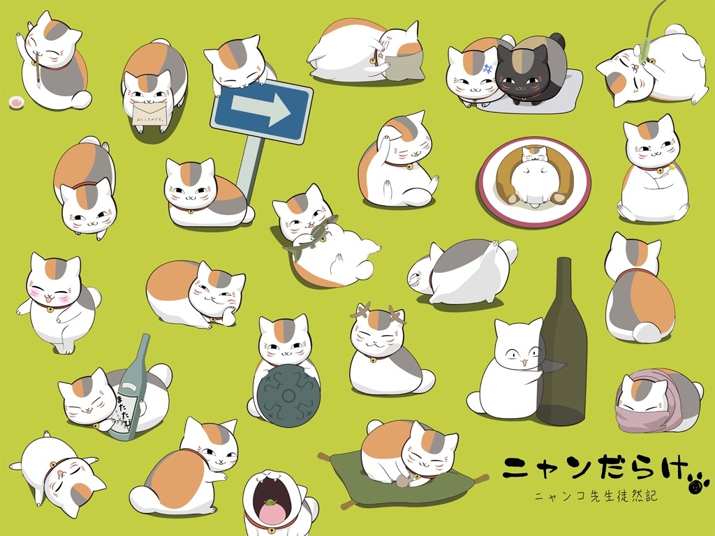 Anime 1024x768 cats animals signs anime Natsume Yuujinchou mammals simple background