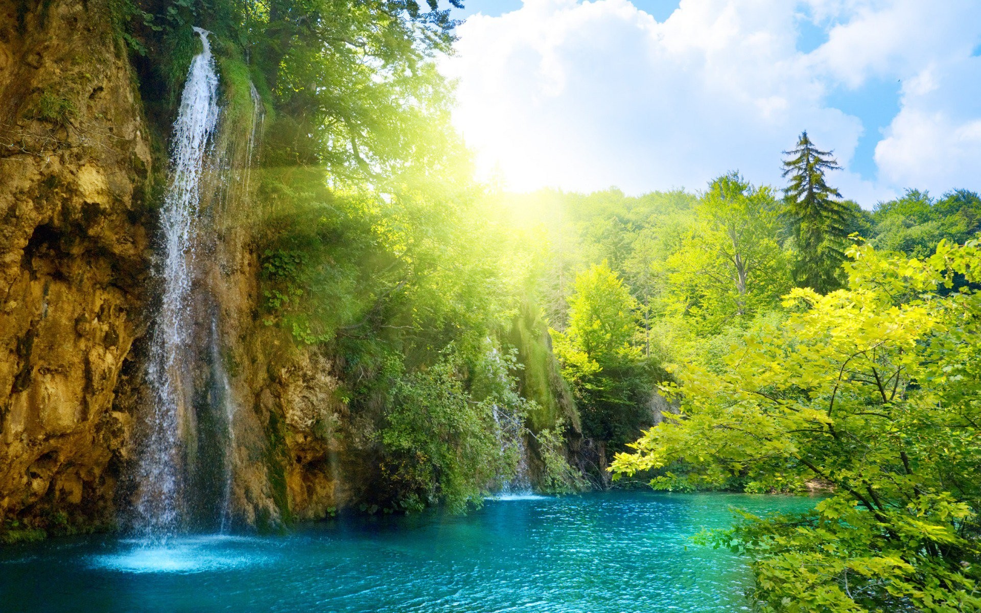 General 1920x1200 waterfall Sun sunlight water Plitvice Lakes National Park Croatia nature landscape