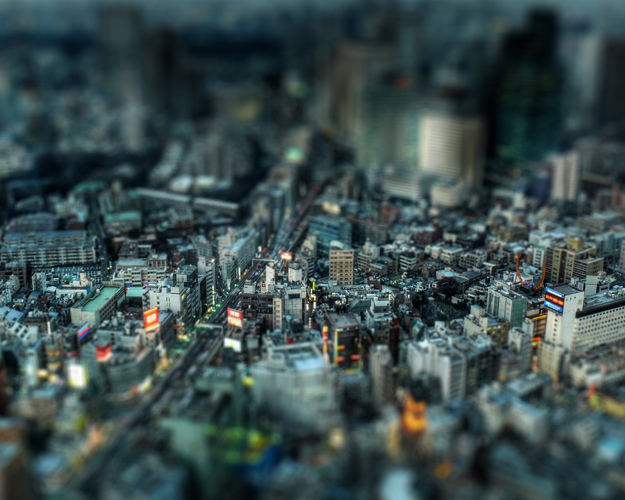 General 1280x1024 city cityscape aerial view tilt shift Japan Asia Tokyo digital art