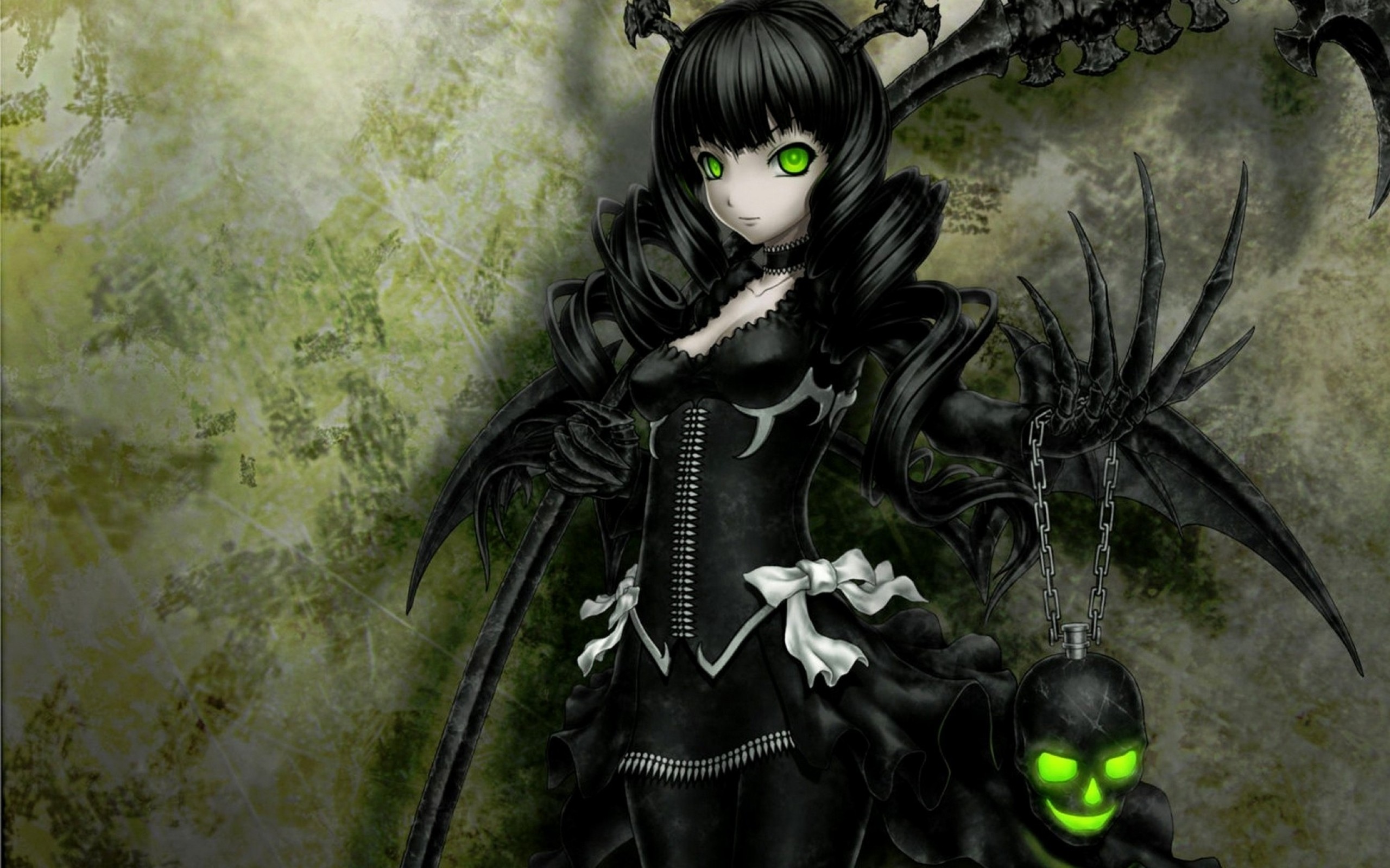 Anime 2560x1600 Dead Master anime girls Black Rock Shooter anime skull green eyes dark hair claws looking at viewer