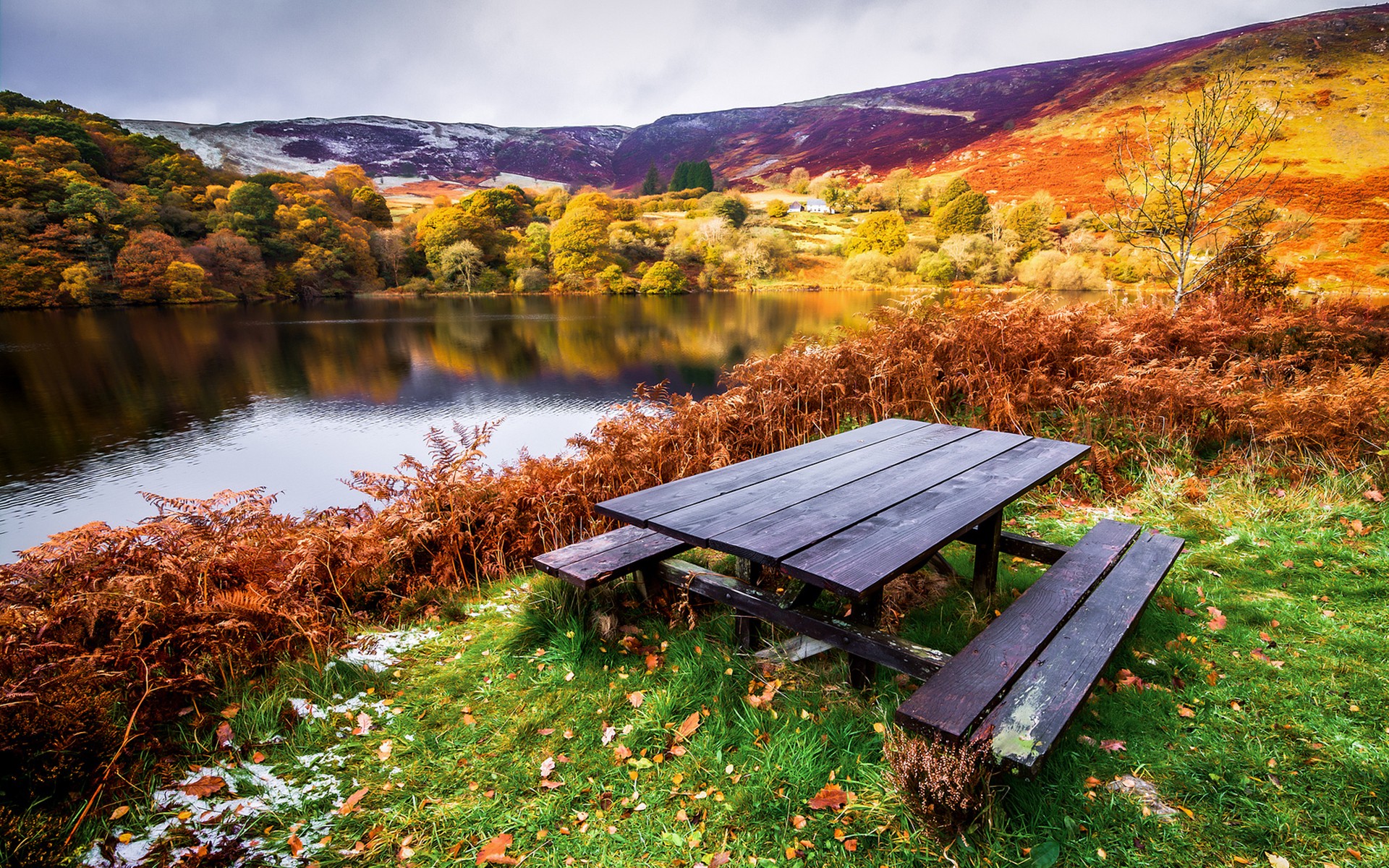 General 1920x1200 nature landscape table bench lake