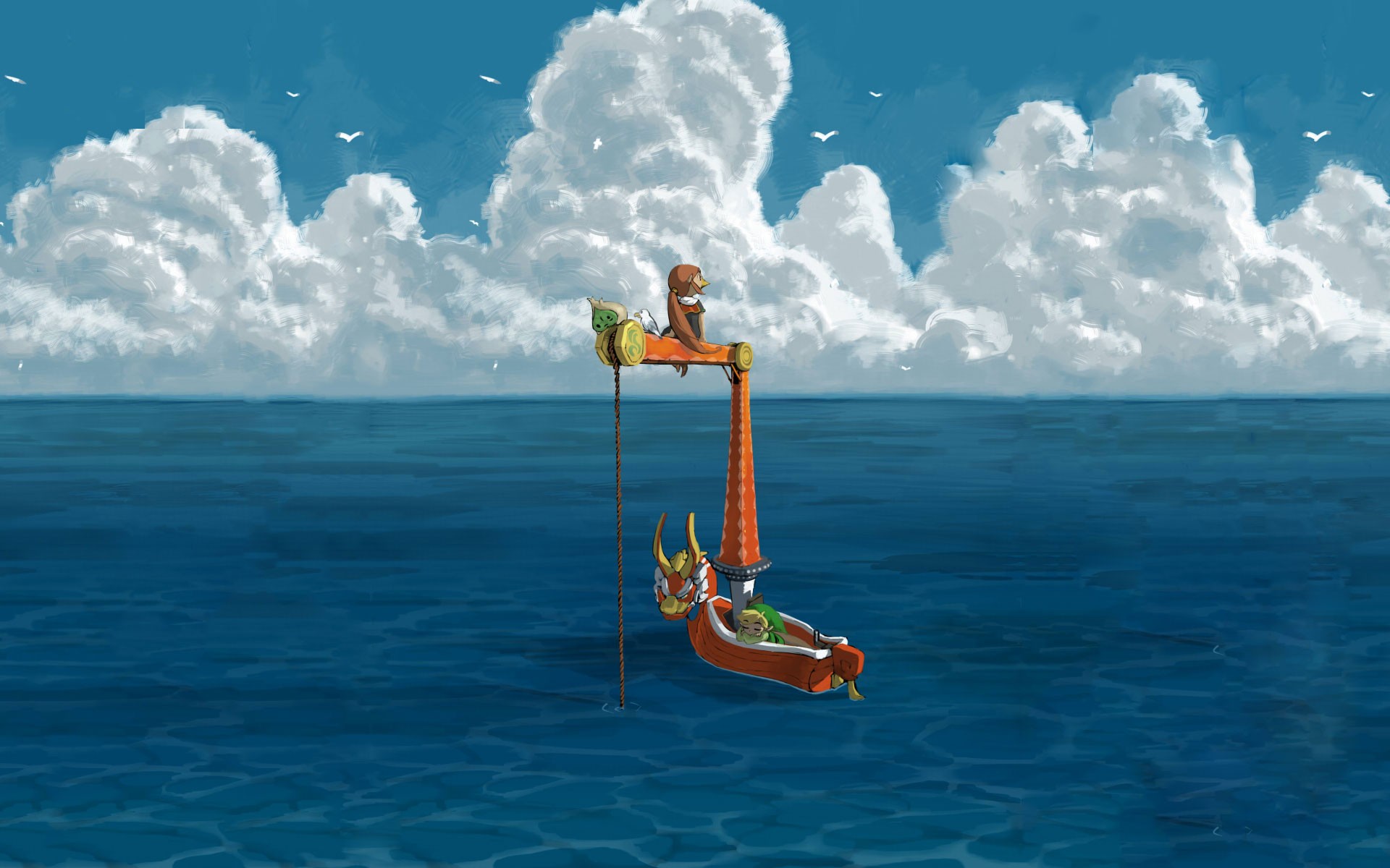 General 1920x1200 video games The Legend of Zelda: The Wind Waker Link video game art boat clouds
