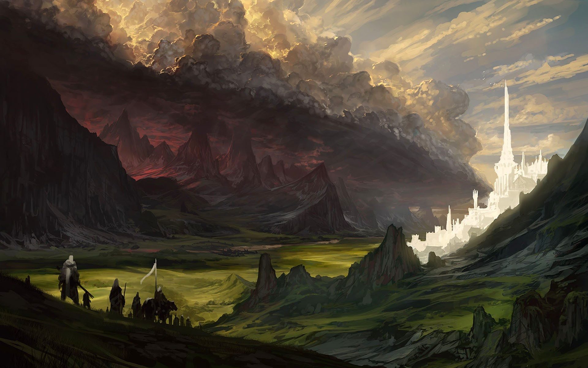 General 1920x1200 fantasy art The Lord of the Rings landscape artwork Mordor Minas Tirith digital art