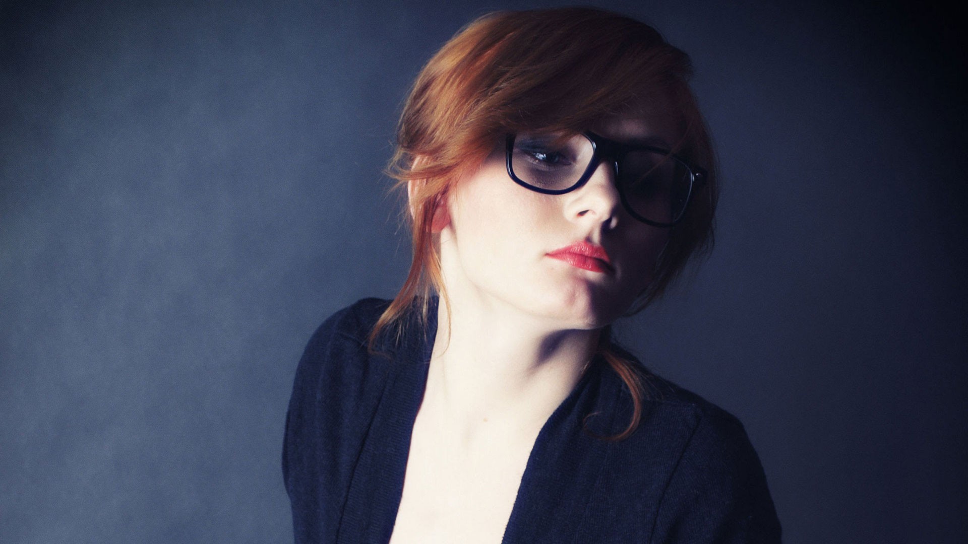 People 1920x1080 model women glasses redhead women with glasses looking away face studio women indoors simple background