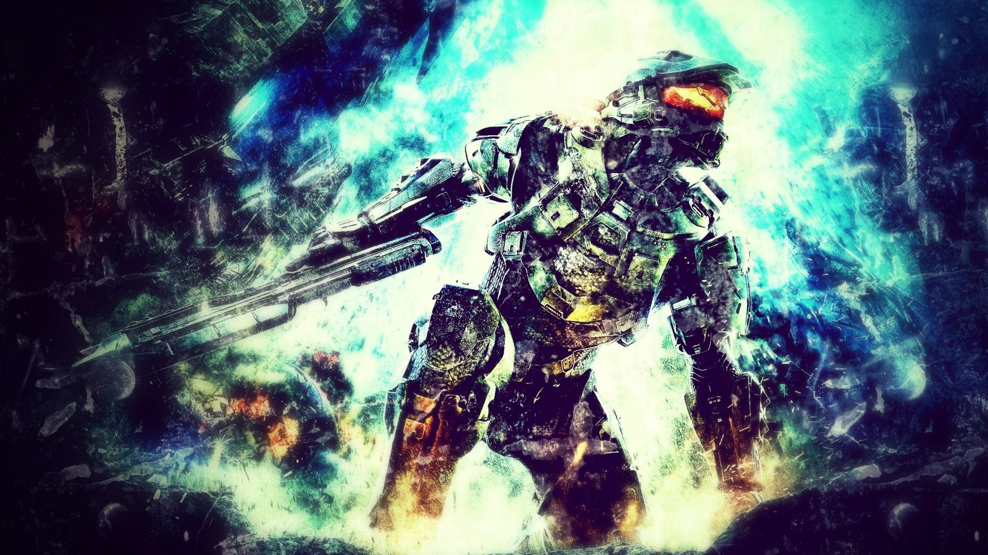 General 1920x1080 video games Halo (game) Halo 4 low-angle cyan video game men video game art Science Fiction Men science fiction weapon artwork Master Chief (Halo) armor