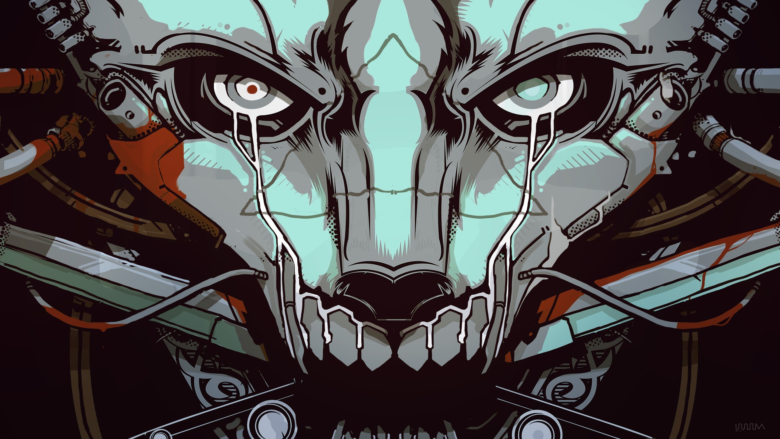 General 2560x1440 anime futuristic cyborg robot skull artwork machine digital art cyberpunk music frontal view