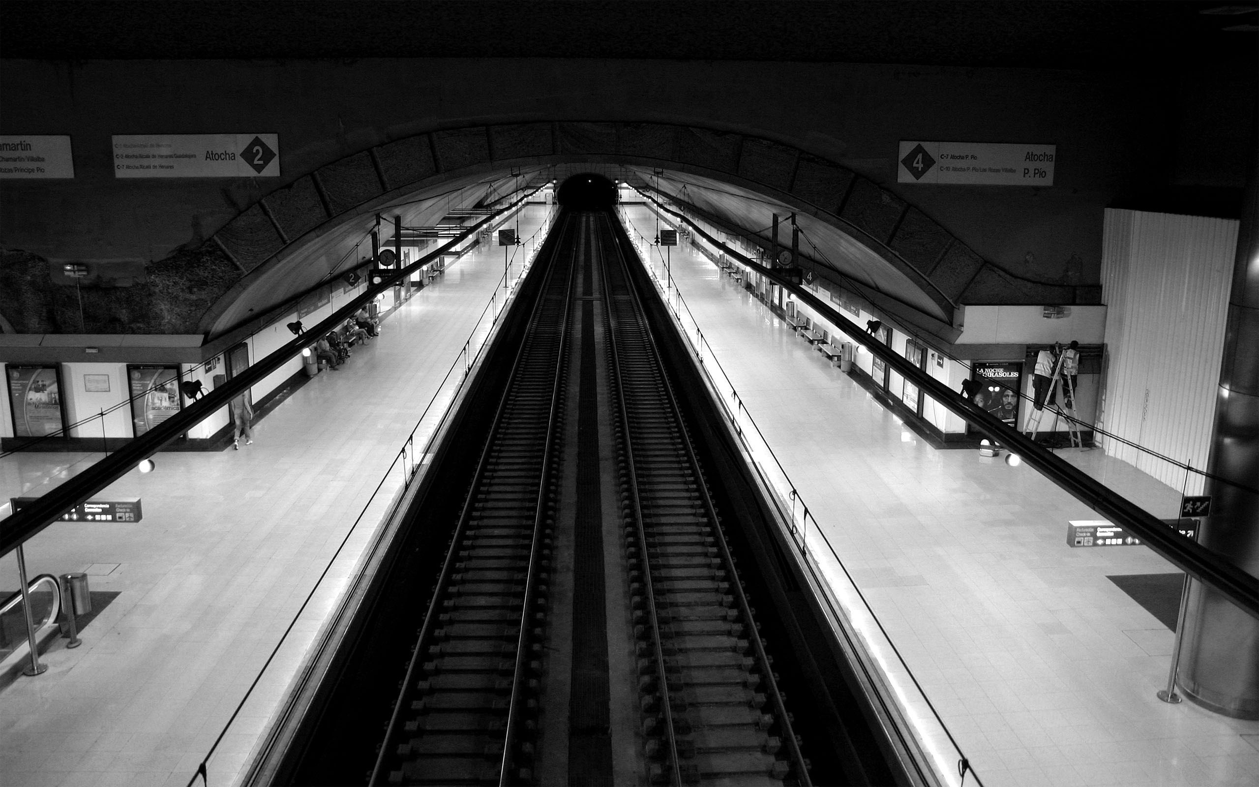 General 2560x1600 train station monochrome Madrid Spain subway railway tunnel underground