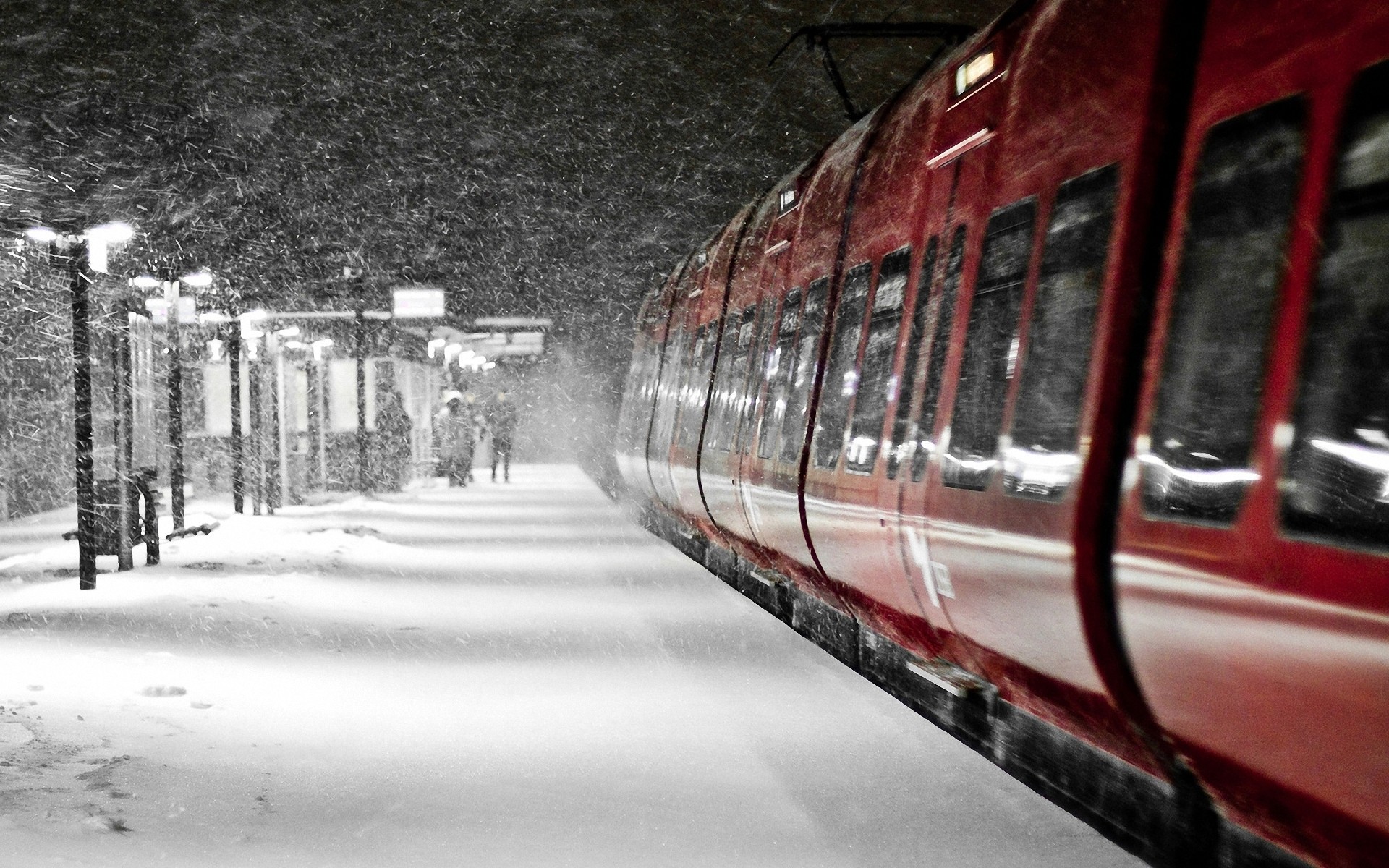 General 1920x1200 subway snow winter vehicle train cold ice train station selective coloring Denmark