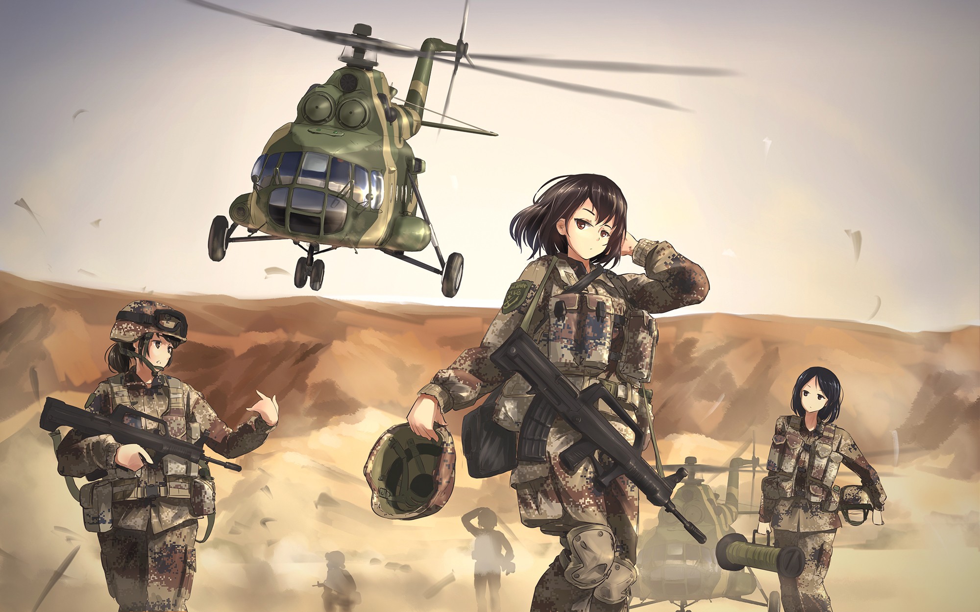 Anime 2000x1250 TC1995 military anime girls weapon helicopters girls with guns military vehicle military aircraft aircraft machine gun Mil Mi-8