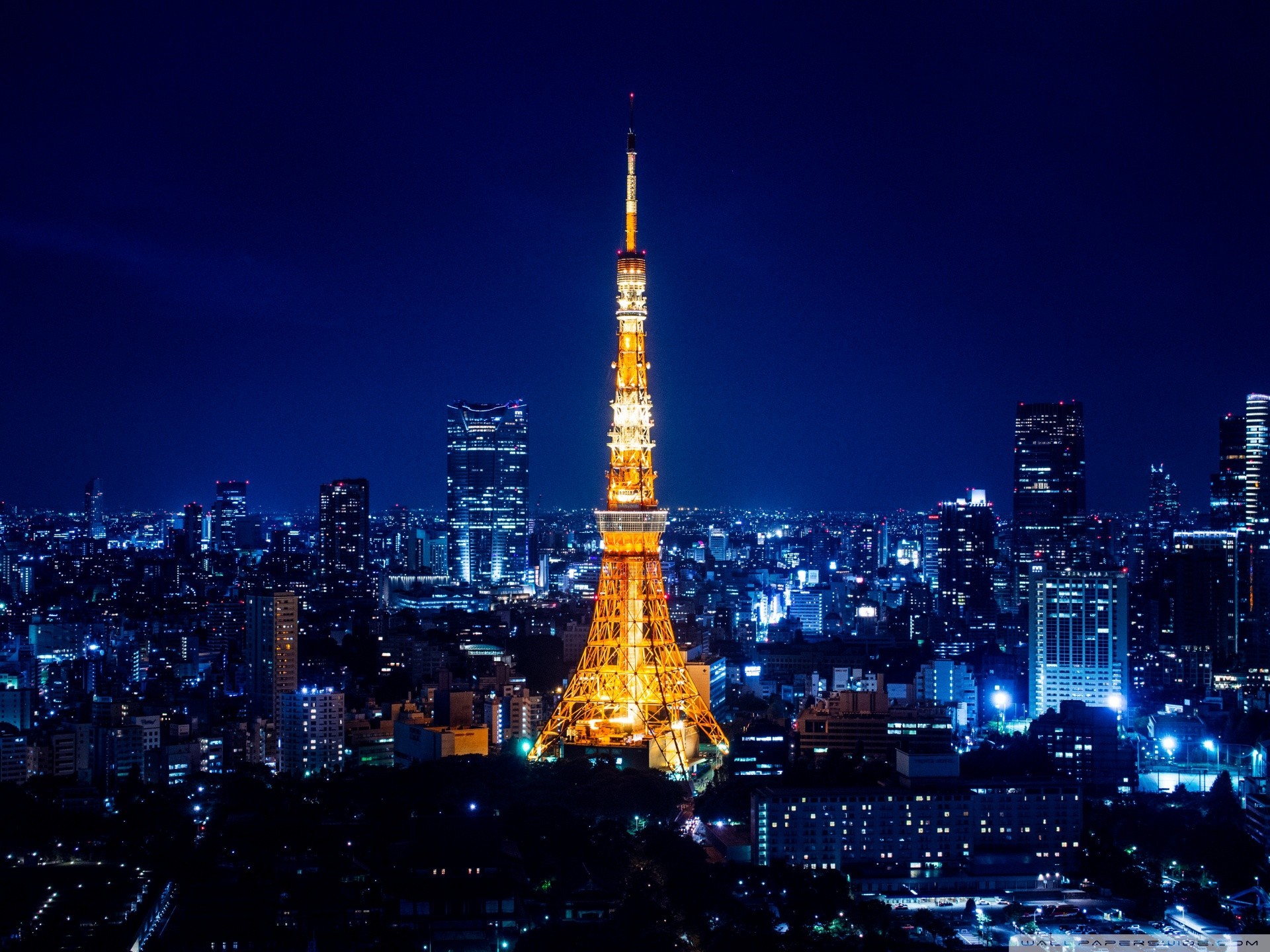 General 1920x1440 Japan Tokyo Tower night cityscape lights city lights yellow blue Asia Tokyo landmark low light