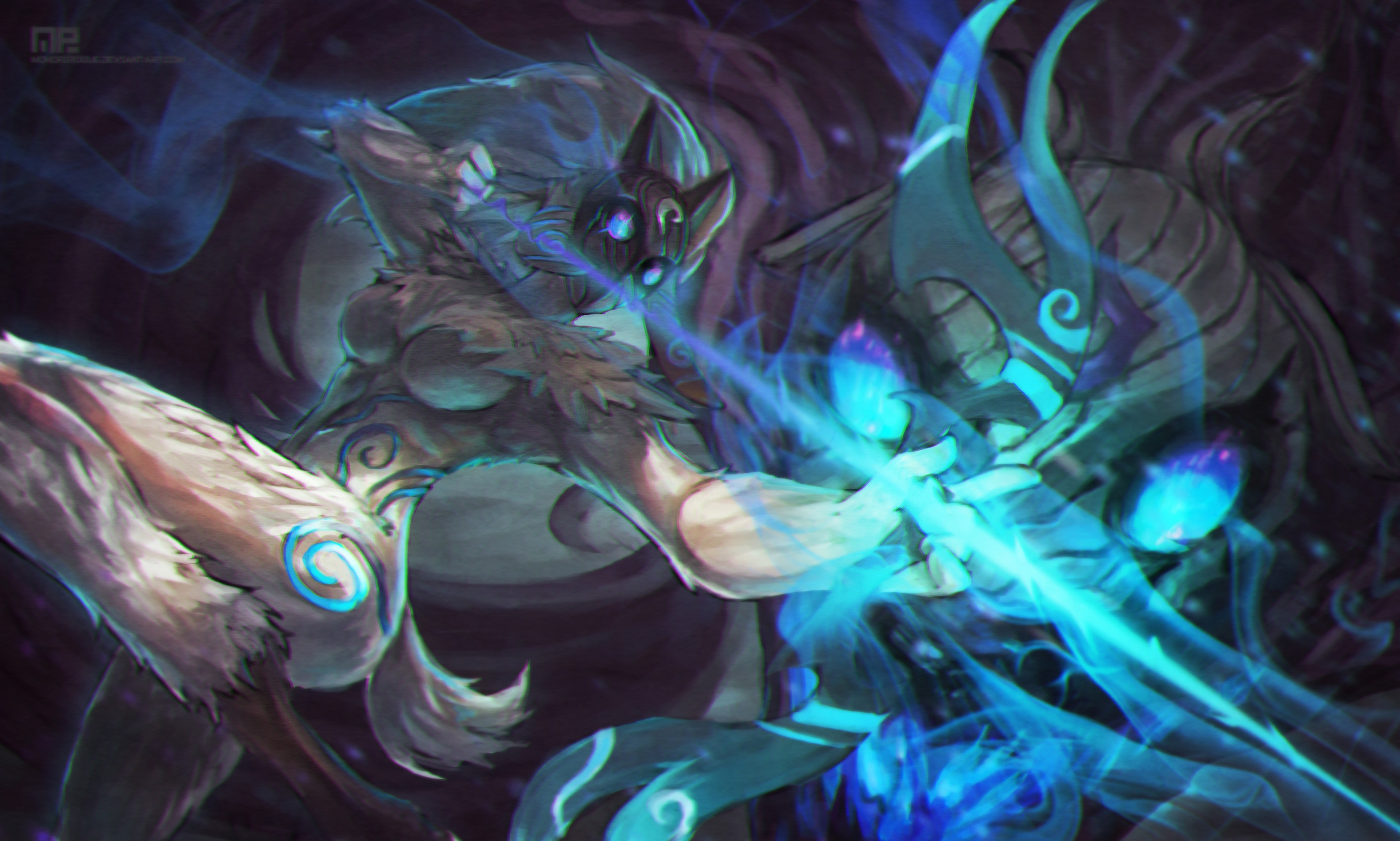 General 3508x2108 League of Legends Kindred Nocturne cyan Kindred (League of Legends) Nocturne (League of Legends) PC gaming video game characters fan art DeviantArt