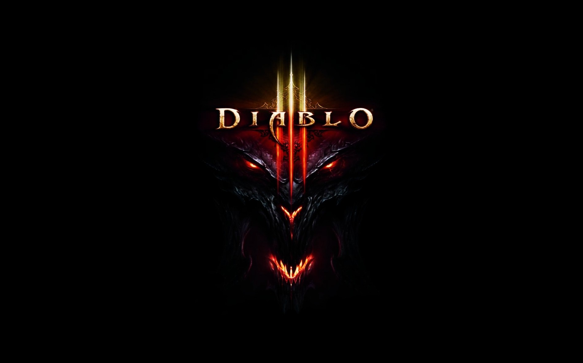 General 1900x1183 Diablo video games Diablo III video game art simple background demon glowing eyes PC gaming black background