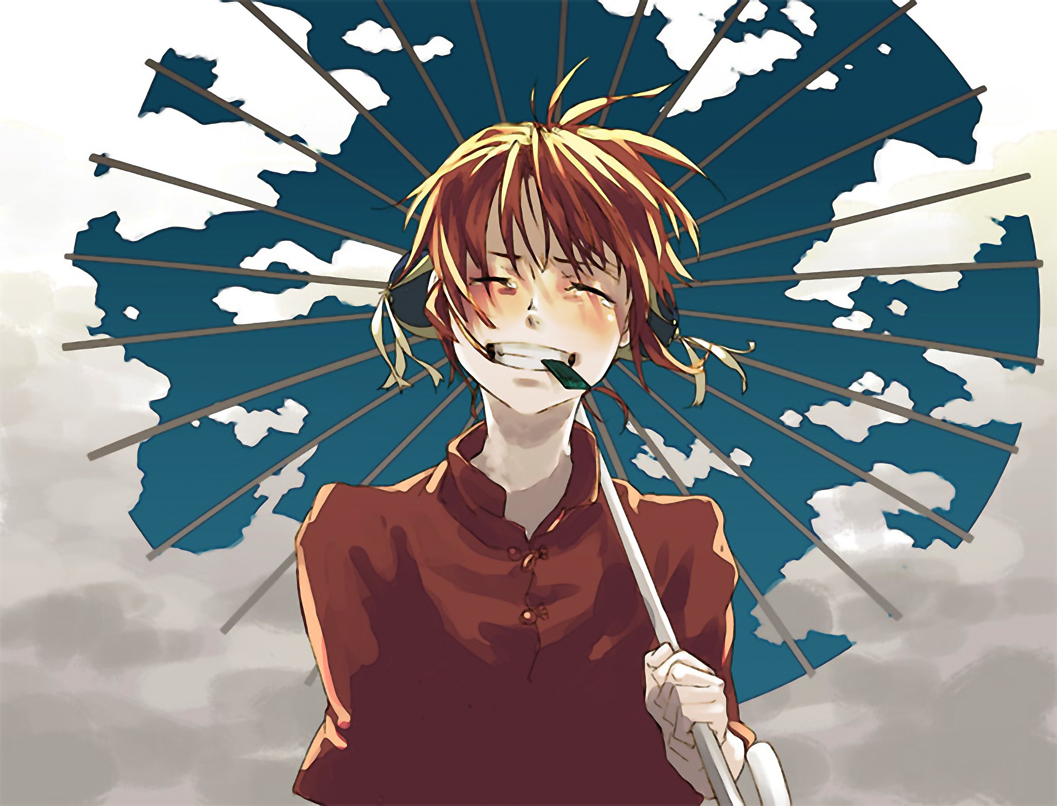 Anime 3611x2755 Gintama Kagura (Gintama) umbrella redhead seaweed upscaled anime
