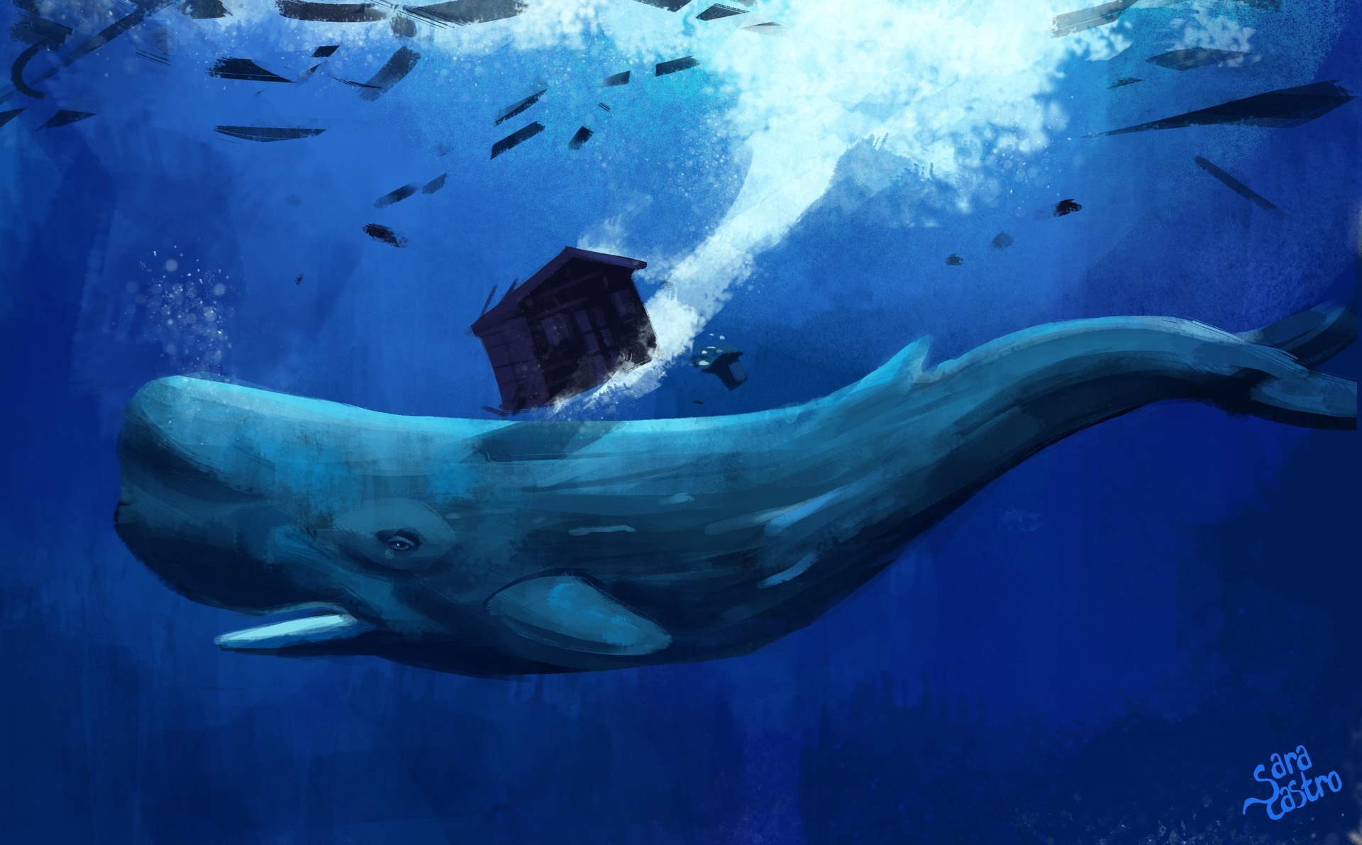 General 1920x1191 artwork animals whale underwater blue mammals