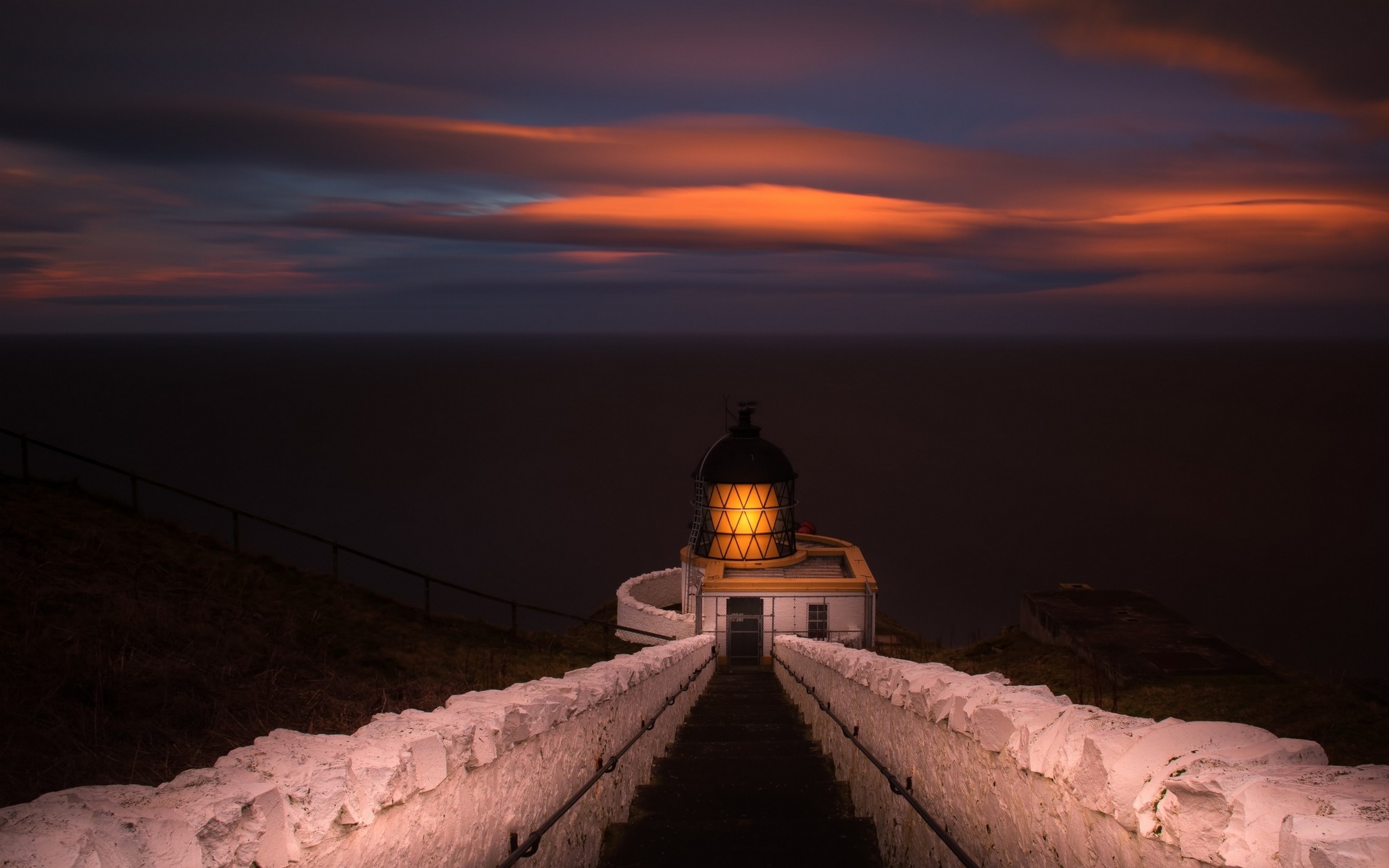 General 2500x1563 nature landscape sunset lighthouse clouds sea stairs fence wall architecture