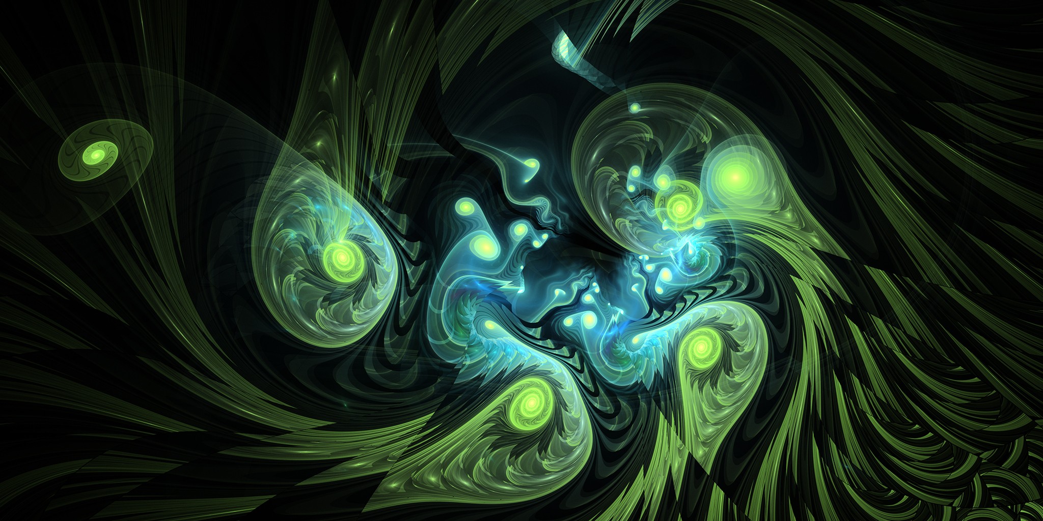General 2048x1024 fractal Apophysis digital art CGI waves abstract DeviantArt shapes swirls green