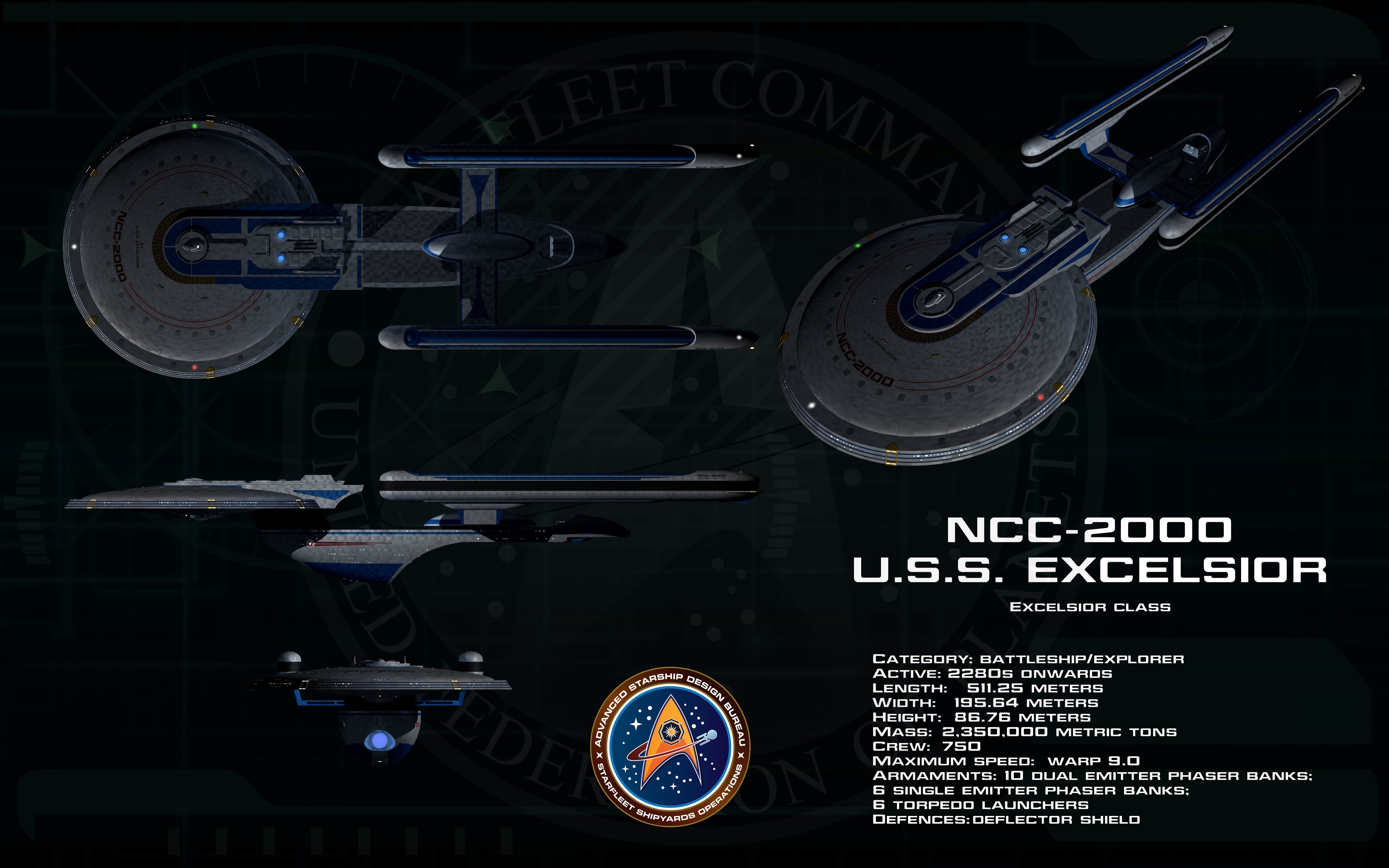 General 4000x2500 Star Trek USS Excelsior Star Trek Ships vehicle science fiction digital art simple background text logo