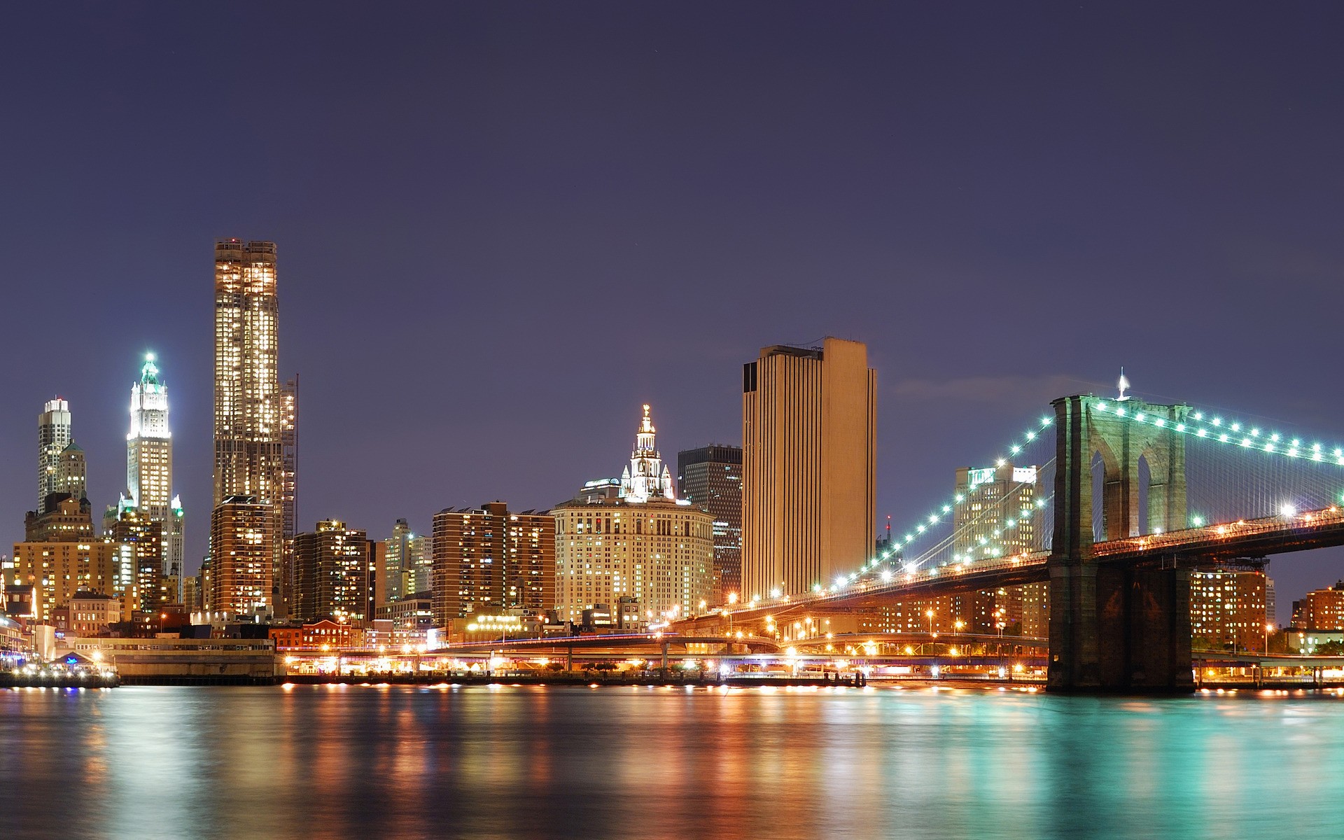 General 1920x1200 cityscape New York City Manhattan Brooklyn Bridge city lights USA