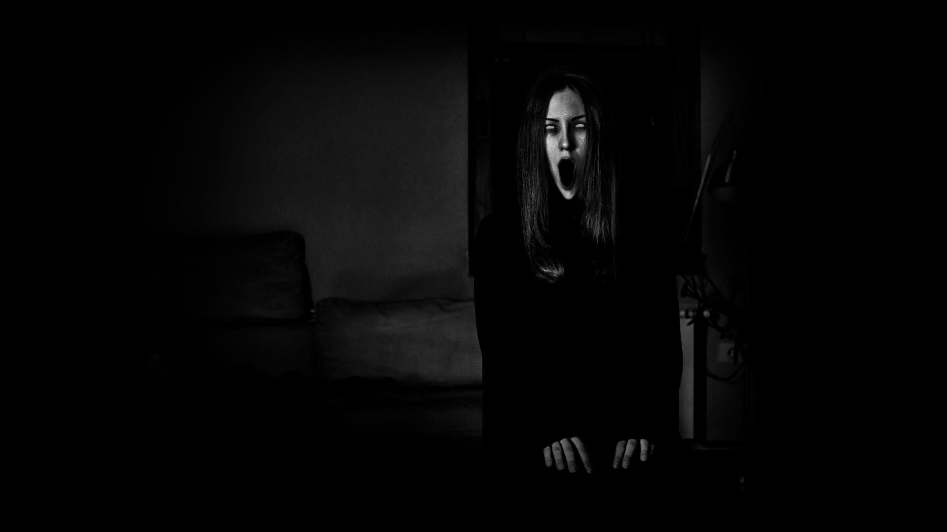 People 1920x1080 horror women artwork monochrome demon dark open mouth pale fictional creatures