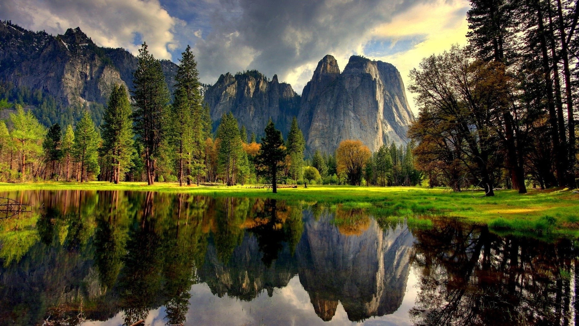 General 1920x1080 reflection water nature mountains trees