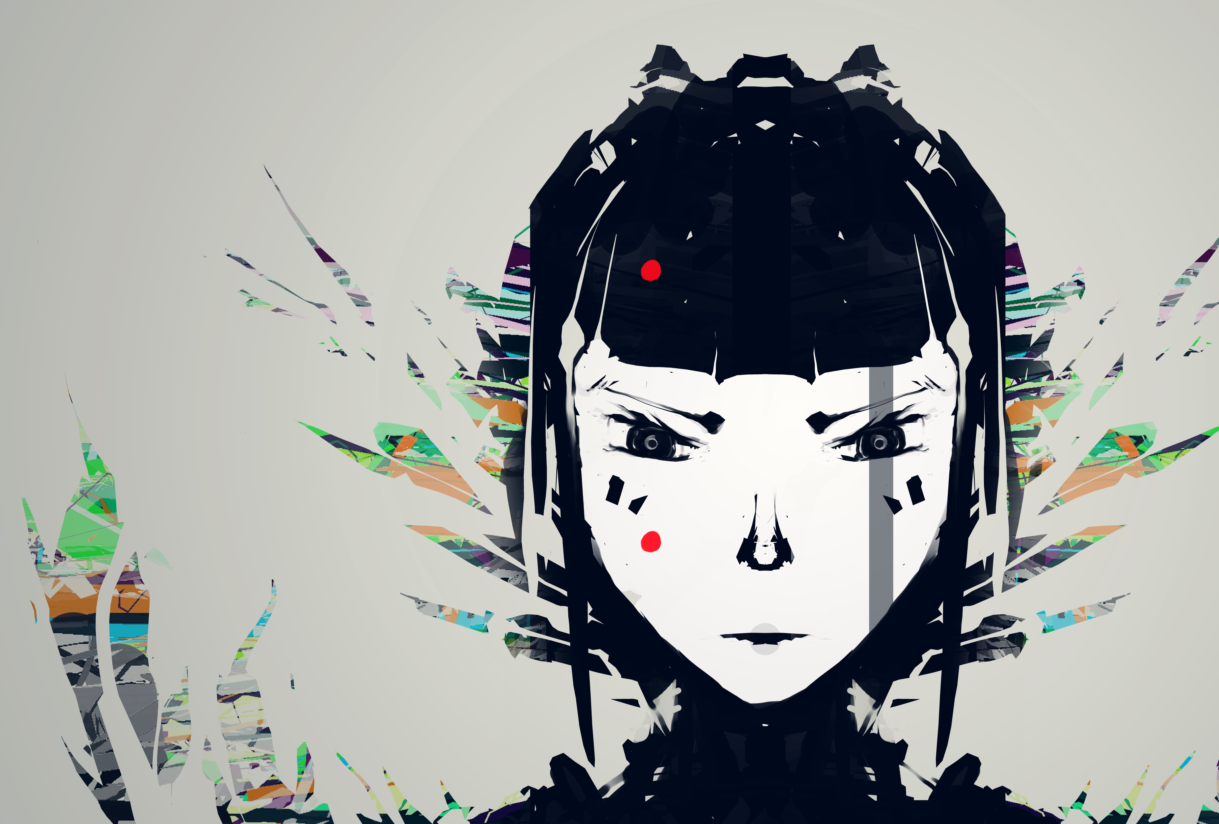 General 4247x2870 artwork anime girls anime face simple background DeviantArt portrait dark hair
