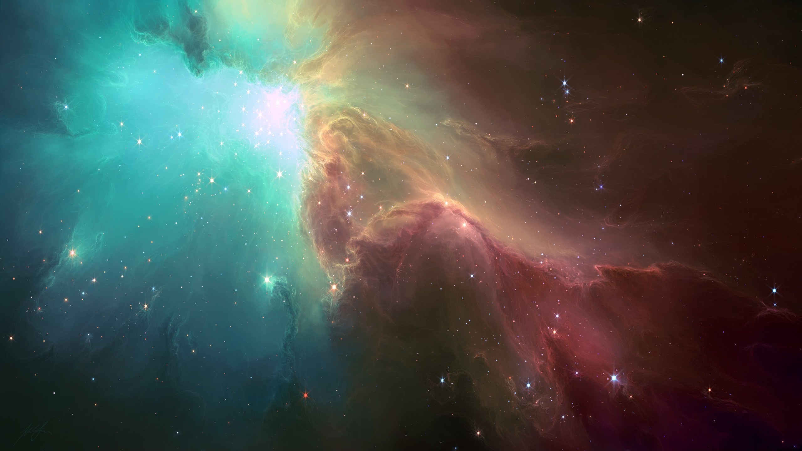 General 2560x1440 TylerCreatesWorlds nebula space art turquoise stars digital art space cyan