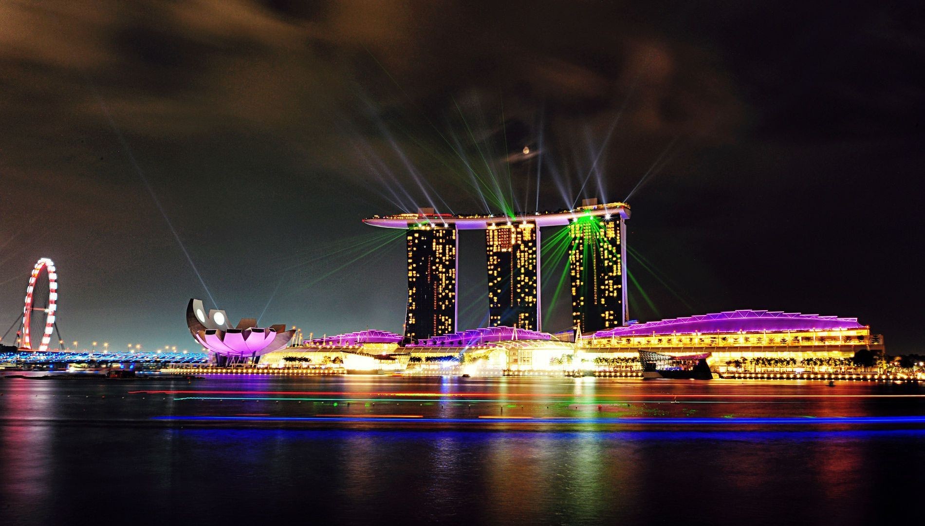 General 1900x1080 Marina Bay lights ferris wheel Singapore building Asia city lights