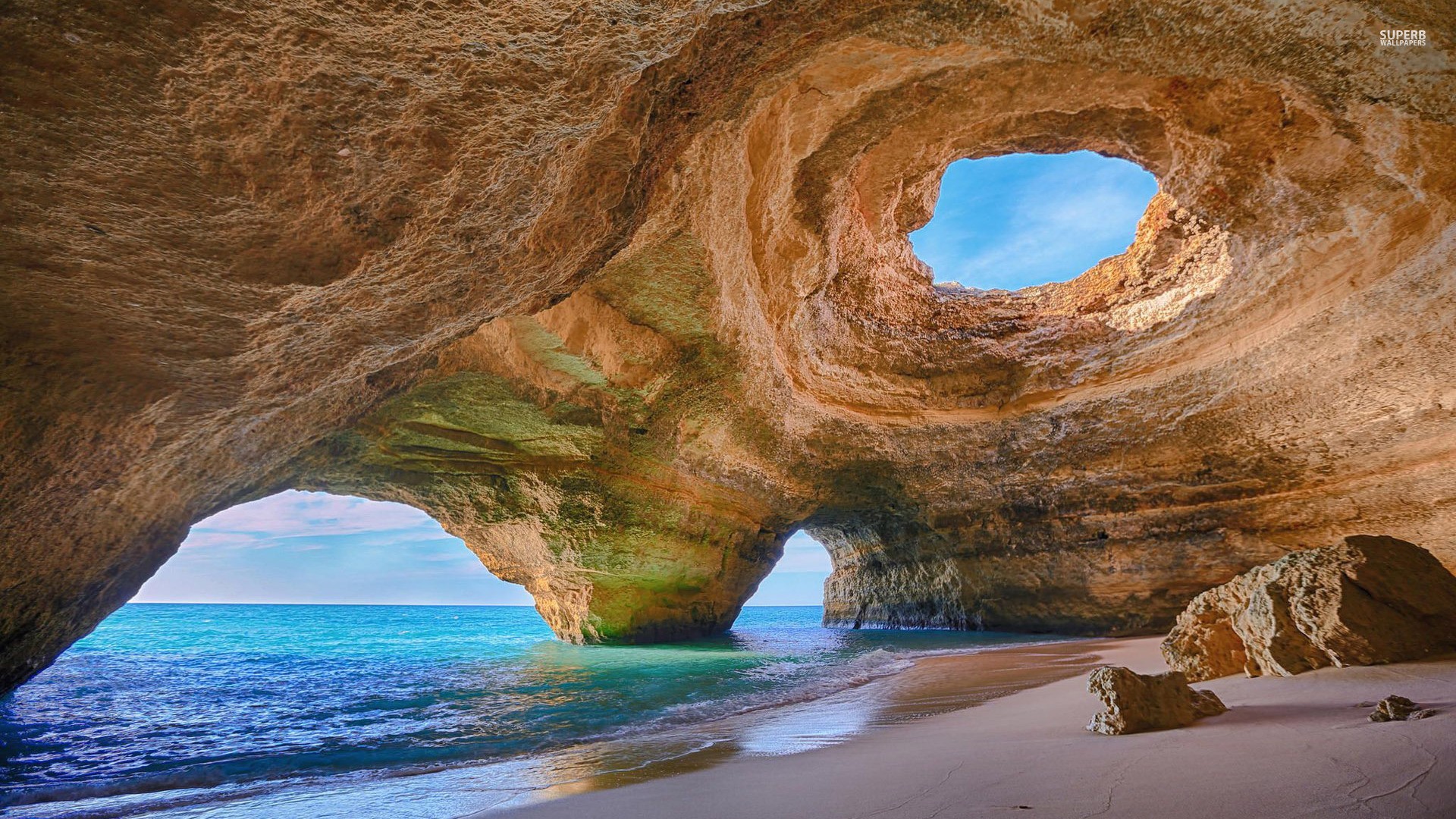 General 1920x1080 nature landscape sea beach cave Algarve (Portugal) Portugal