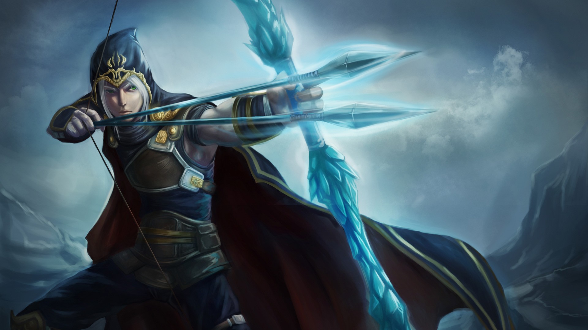 General 1920x1080 genderswap archer cyan bow arrows fantasy art Ashe (League of Legends) bow and arrow PC gaming video game men fantasy men aiming