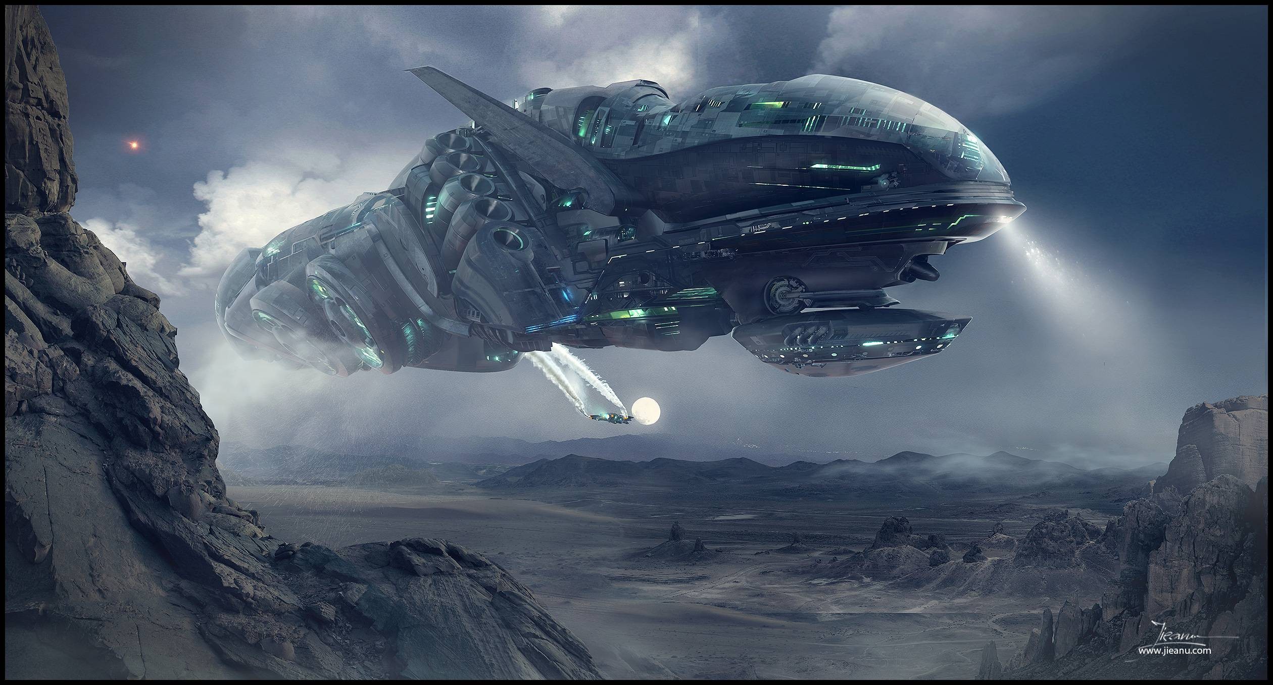 General 2520x1357 spaceship vehicle planet science fiction digital art Dragos Jieanu