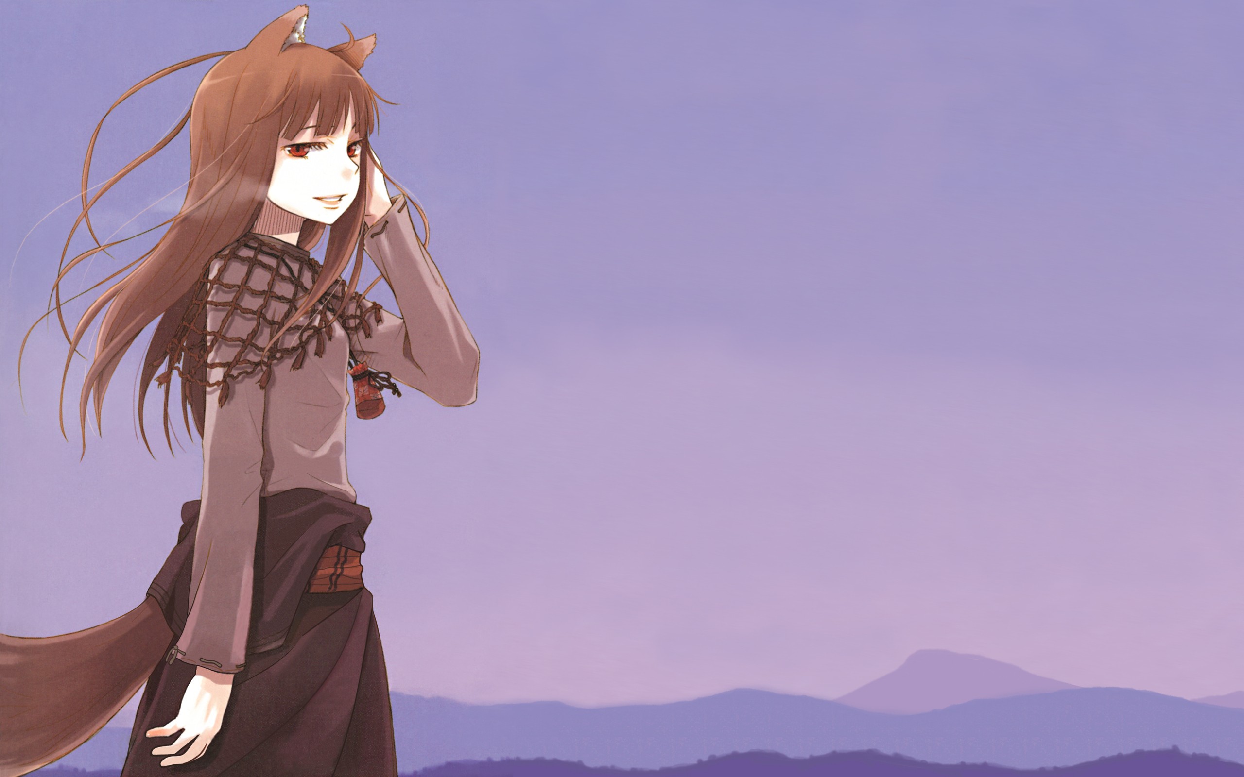 Anime 2560x1600 Spice and Wolf Holo (Spice and Wolf) wolf girls tail red eyes brunette anime sky anime girls