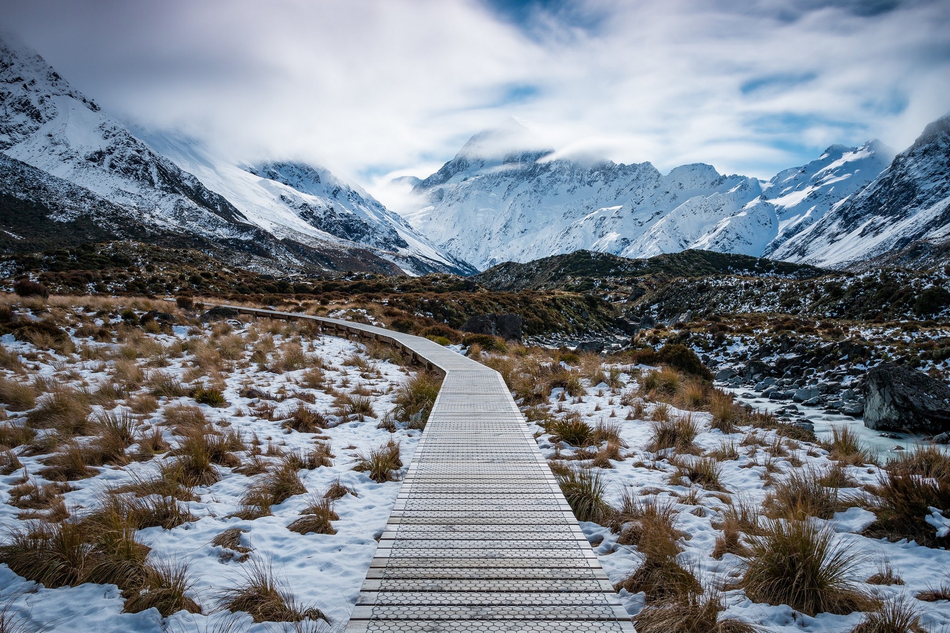 General 1920x1280 landscape mountains New Zealand Mount Cook snowy mountain nature snowy peak cold winter plants path