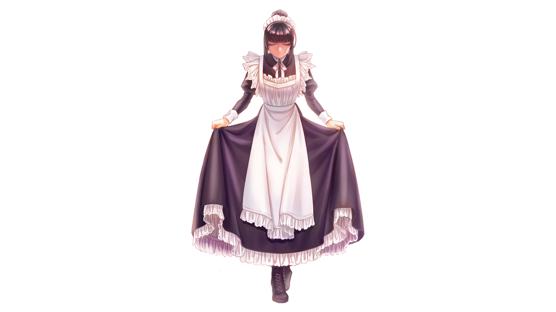 Anime 1920x1080 Overlord (anime) maid Gamma Narberal anime white background simple background maid outfit closed eyes dress standing dark hair anime girls Narberal Gamma