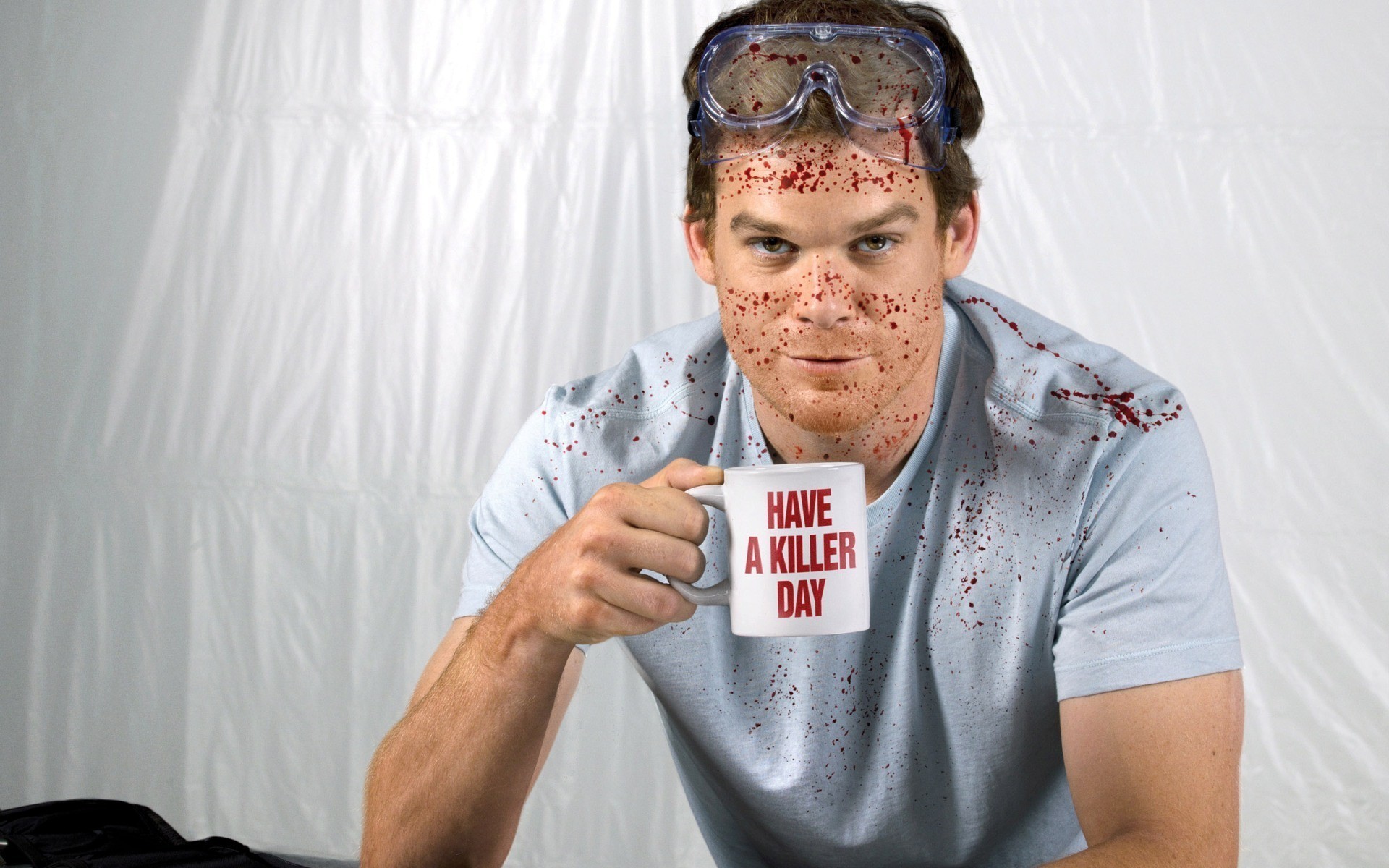People 1920x1200 Dexter Michael C. Hall goggles blood stains Dexter Morgan blood murder blood spatter TV series mugs men