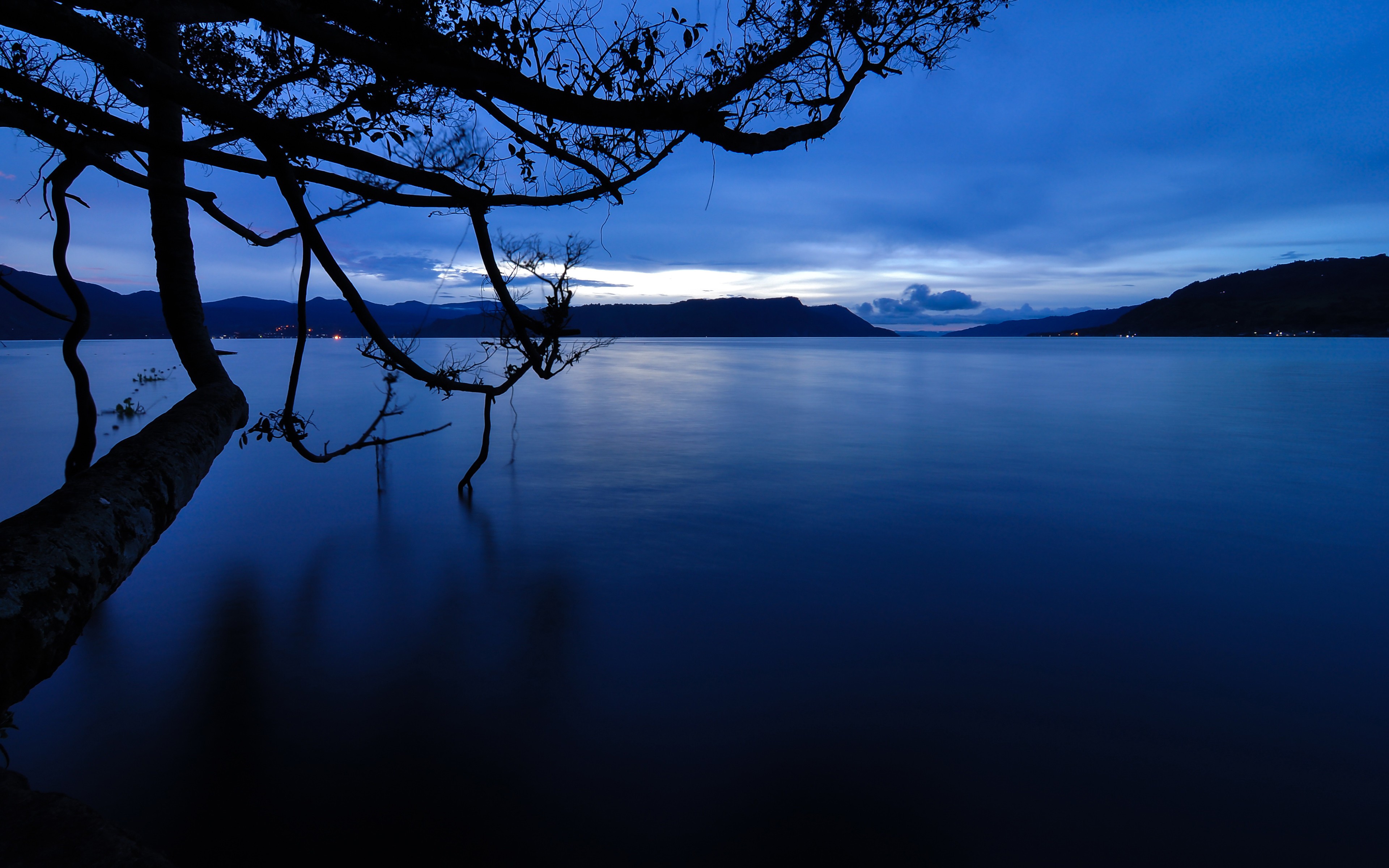 General 3840x2400 landscape nature lake hills dusk calm waters trees dark blue water outdoors