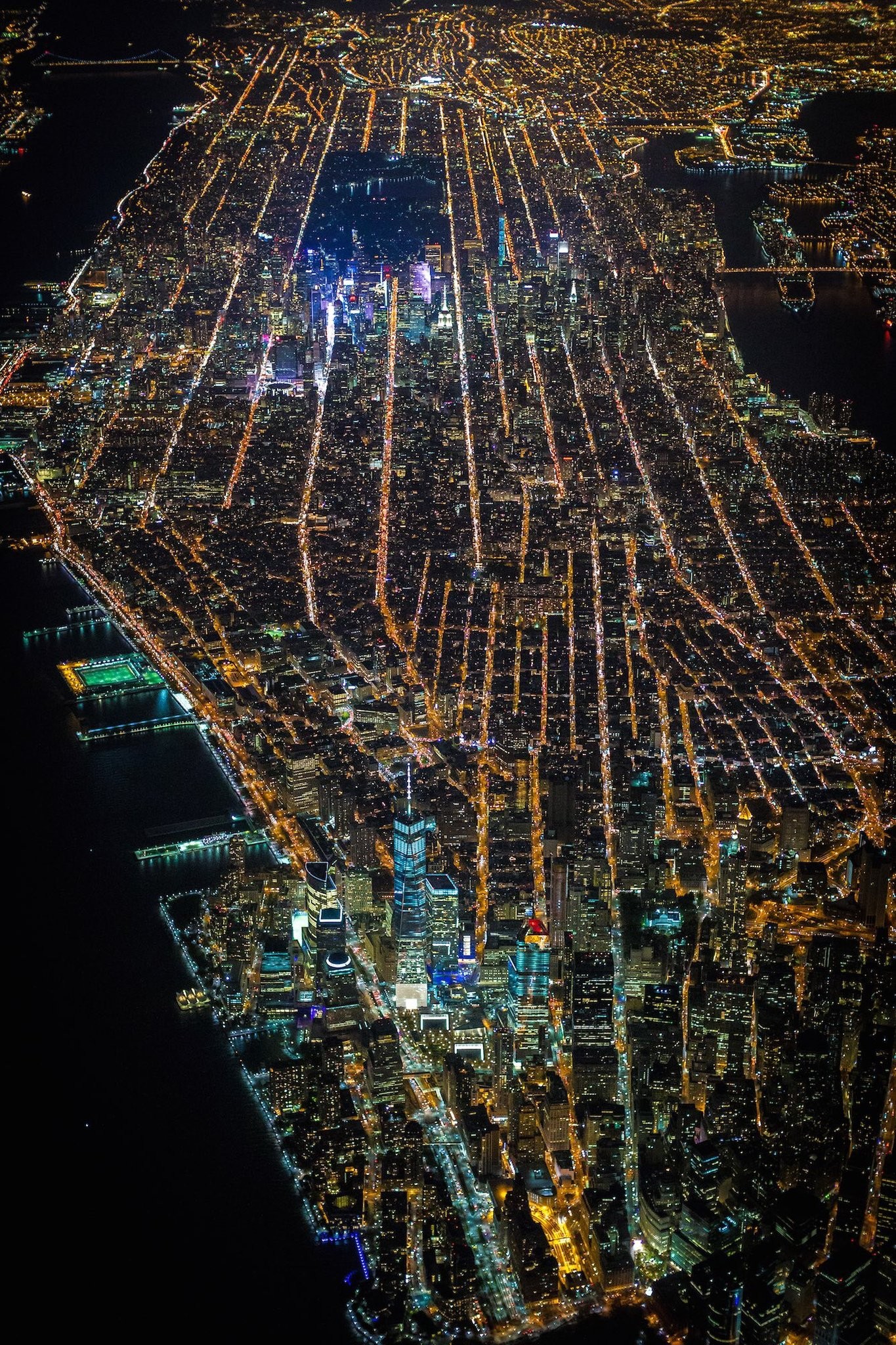 General 1365x2048 Vincent Laforet New York City Manhattan night city aerial view city lights USA cityscape