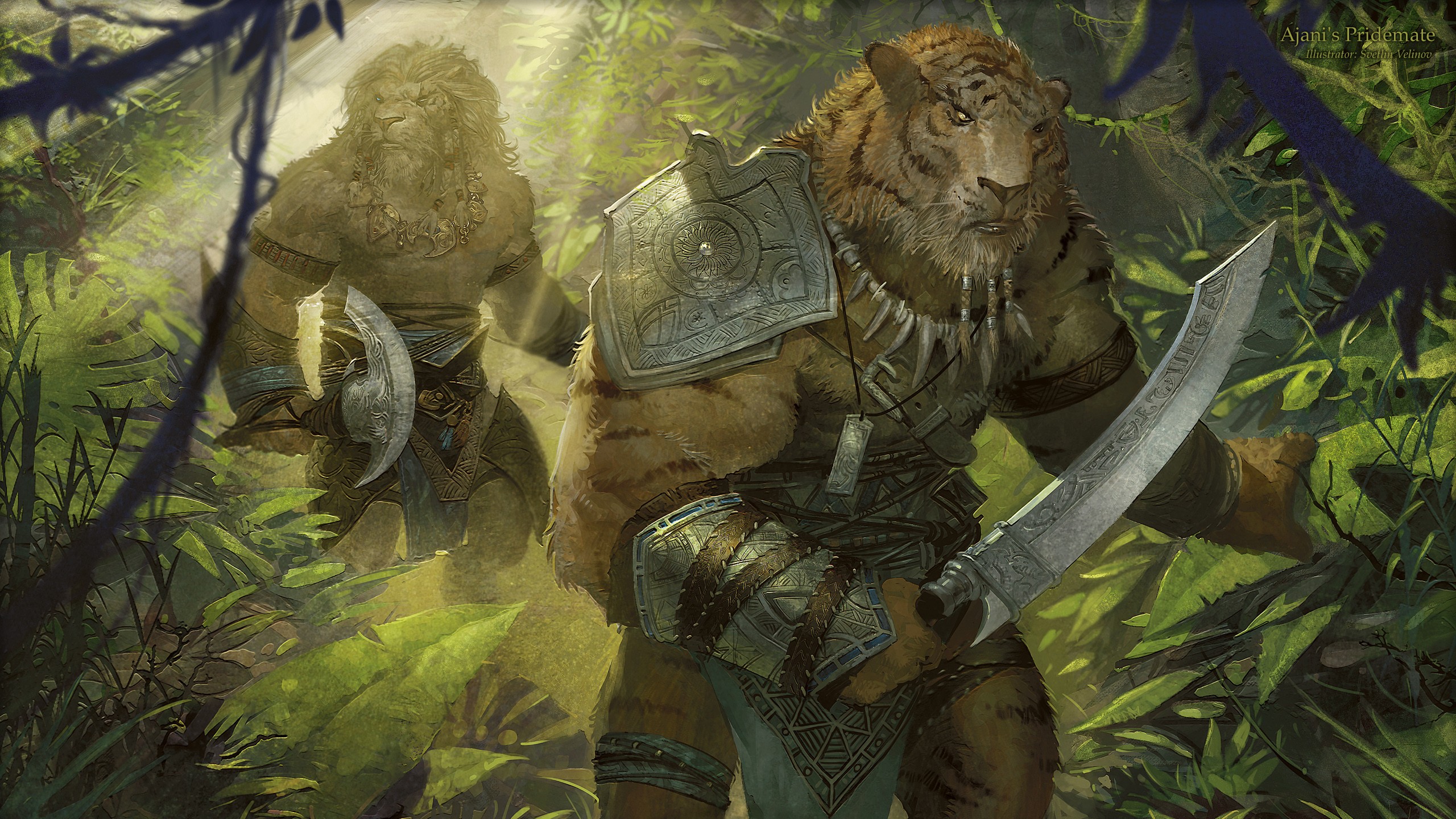 General 2560x1440 fantasy art tiger warrior Magic: The Gathering Anthro jungle