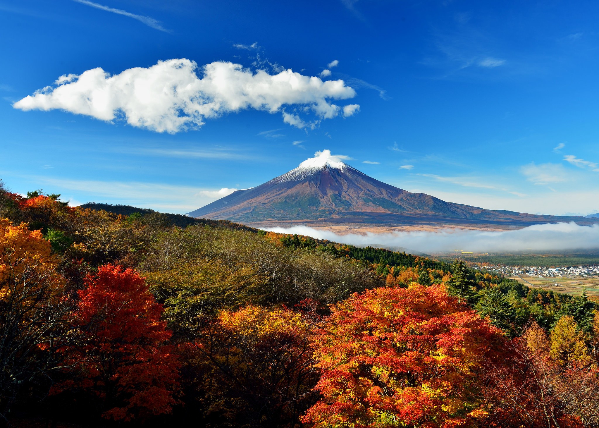 General 2048x1463 nature landscape mountains Japan Asia trees fall Mount Fuji volcano