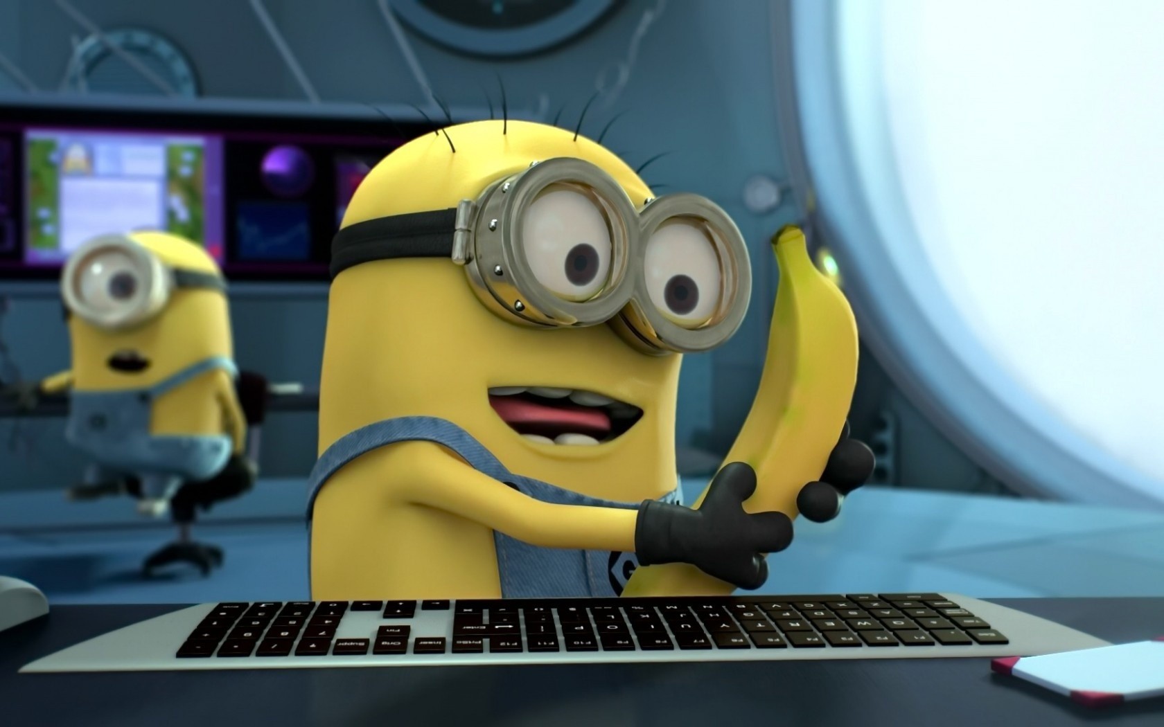General 1680x1050 minions Despicable Me movies bananas keyboards animated movies food fruit