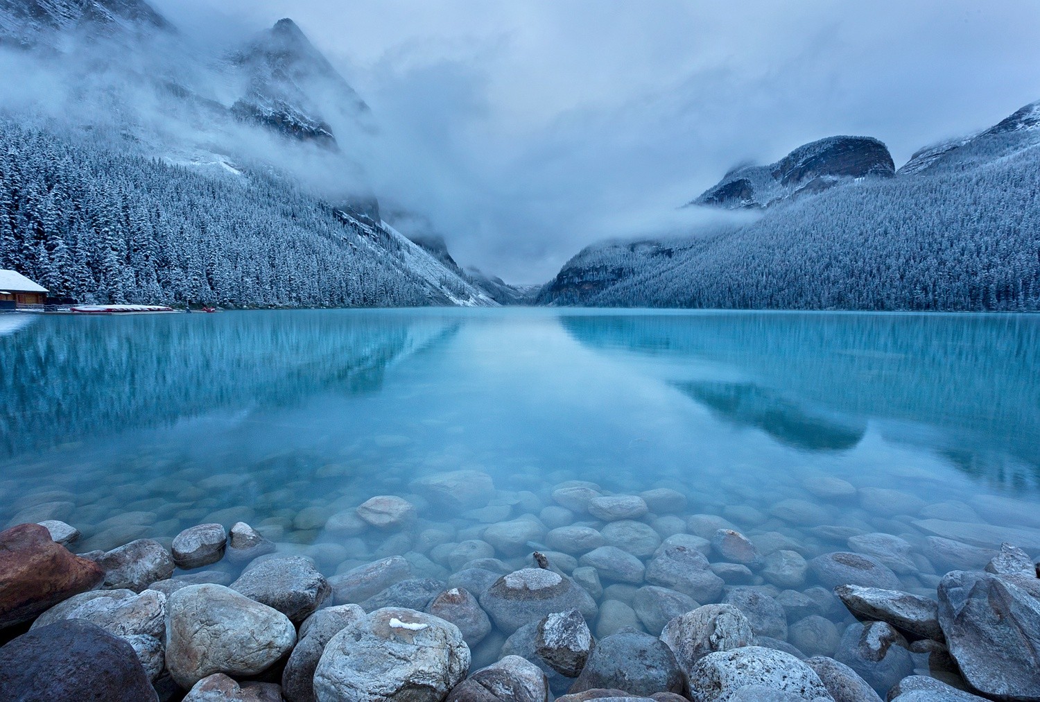 General 1500x1012 landscape nature lake mountains snow forest stones turquoise water winter mist