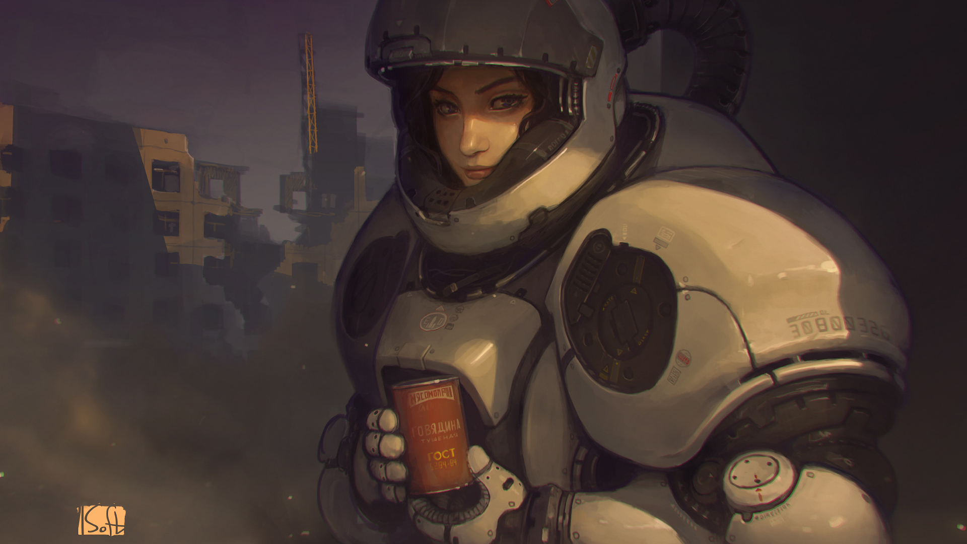 General 1920x1080 drawing science fiction digital art spacesuit Cyrillic ruins futuristic armor women can science fiction women armor DeviantArt looking at viewer artwork