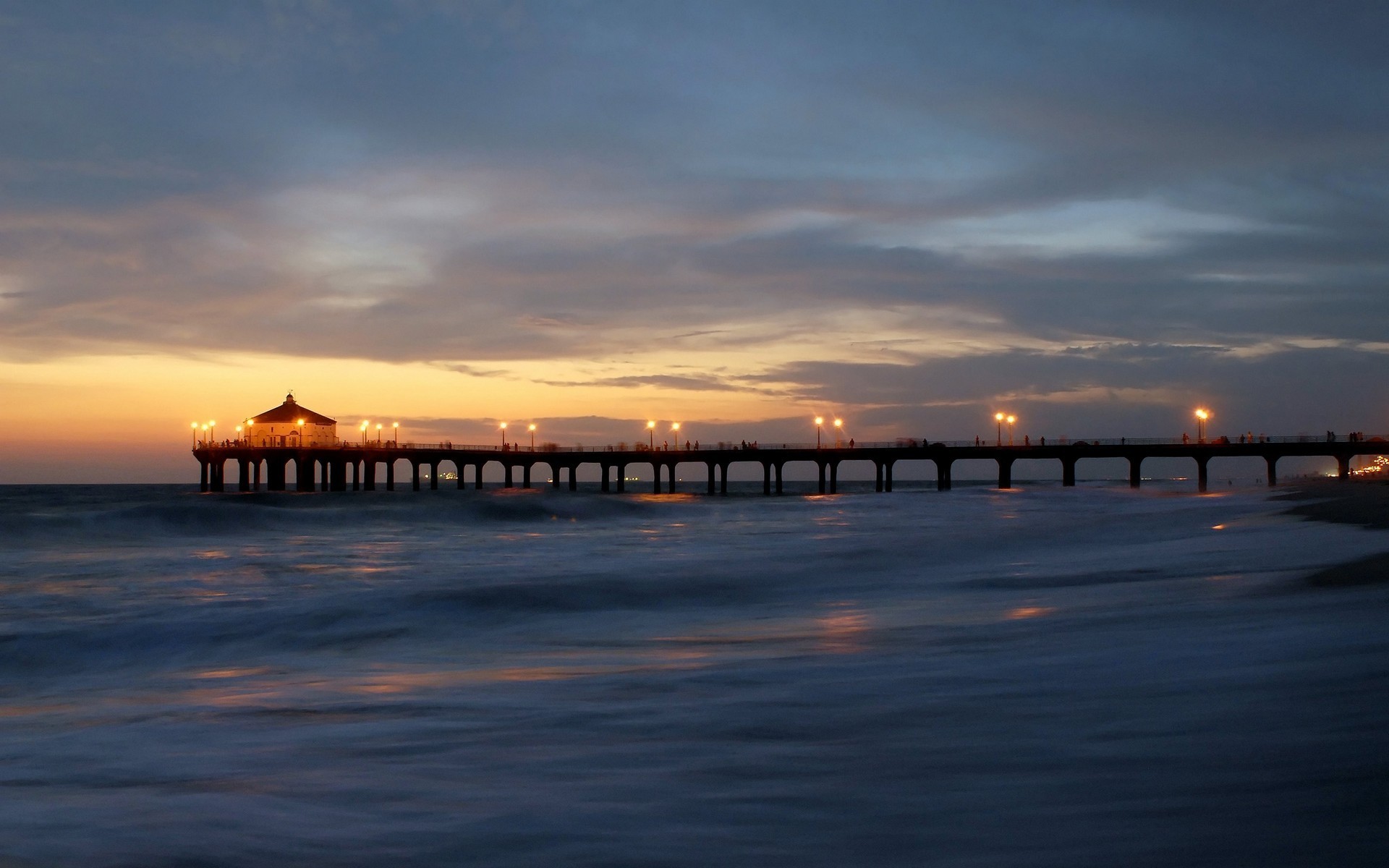 General 1920x1200 pier beach Los Angeles sea sky sunlight lantern USA coast California sunset orange sky