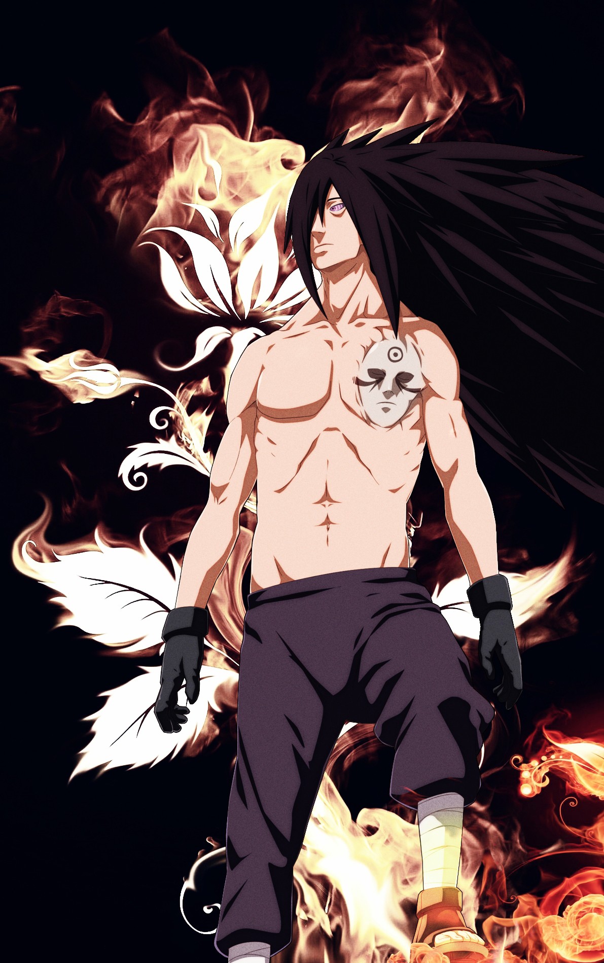Anime 1191x1899 Naruto Shippuden Uchiha Madara shirtless long hair anime boys Rinnegan anime muscular