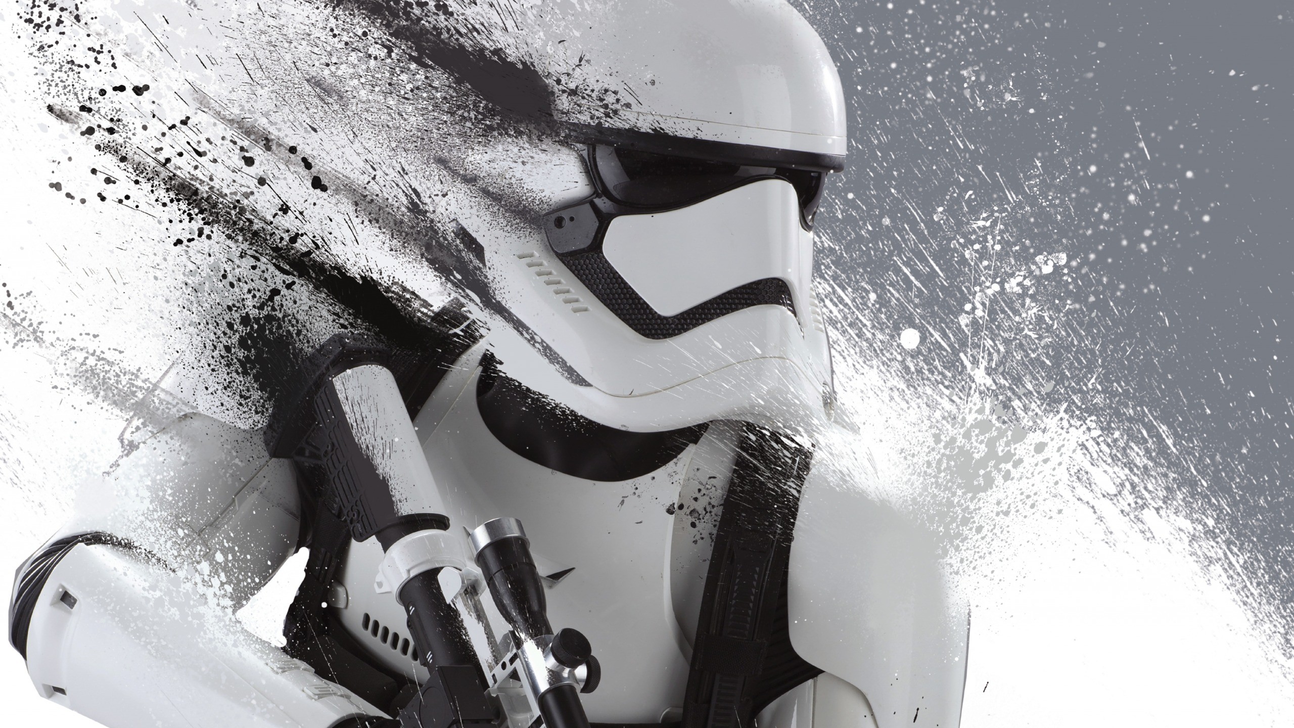 General 2560x1440 Star Wars Star Wars: The Force Awakens artwork multiple display dual monitors monochrome paint splatter fictional movie characters movies gray science fiction First Order Trooper
