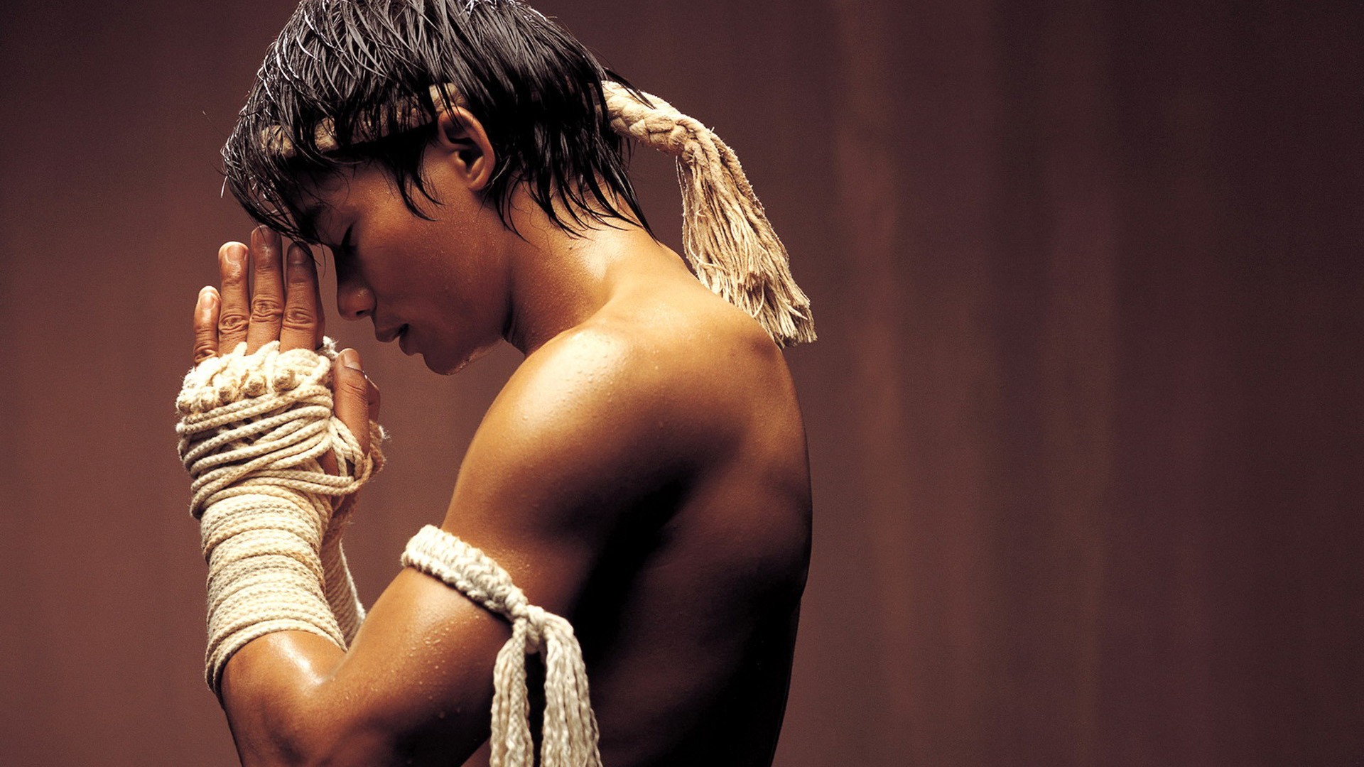 People 1920x1080 Tony Jaa actor men movies shirtless praying headband sweat wet hair closed eyes Ong-Bak: The Thai Warrior