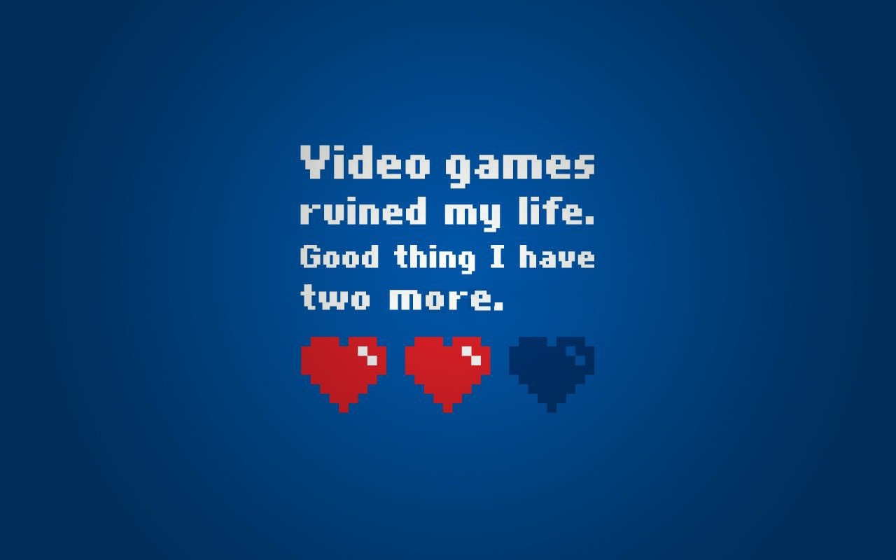 General 1280x800 video games typography artwork blue background simple background text humor video game art heart (design)