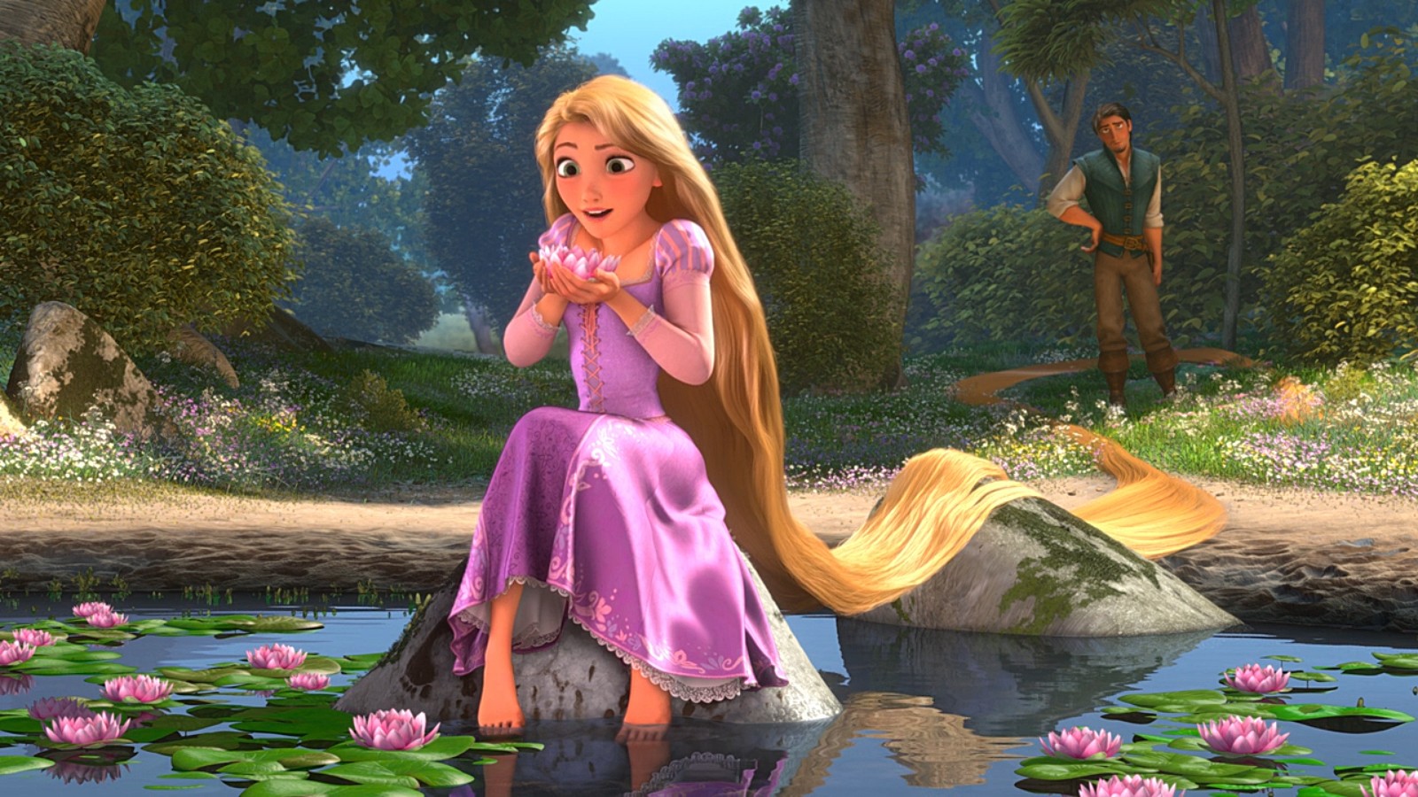 Rapunzel, barefoot, blonde, long hair, women, Tangled, flowers, movies,  Disney, animated movies, film stills | 1600x900 Wallpaper - wallhaven.cc